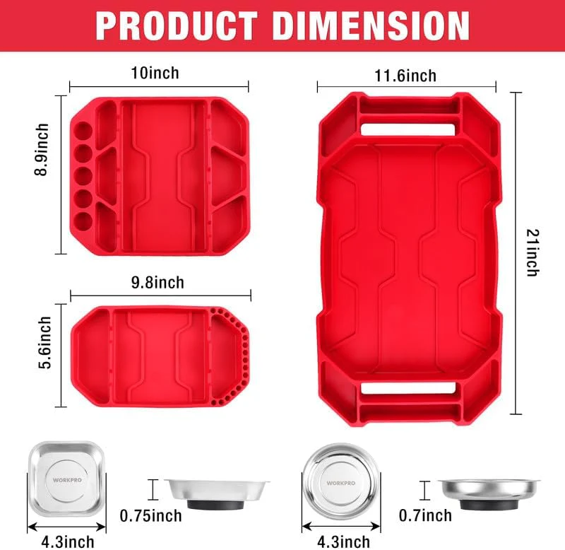 WORKPRO 5-Piece Non-Slip Tool Tray Set, 3-Piece Silicone Flexible Tools Organizers and 2-Piece Magnetic Parts Tool Tray, Tool Mat, Tool Holder, Tool Storage (Only Parts Tray Magnetic) - Image 8