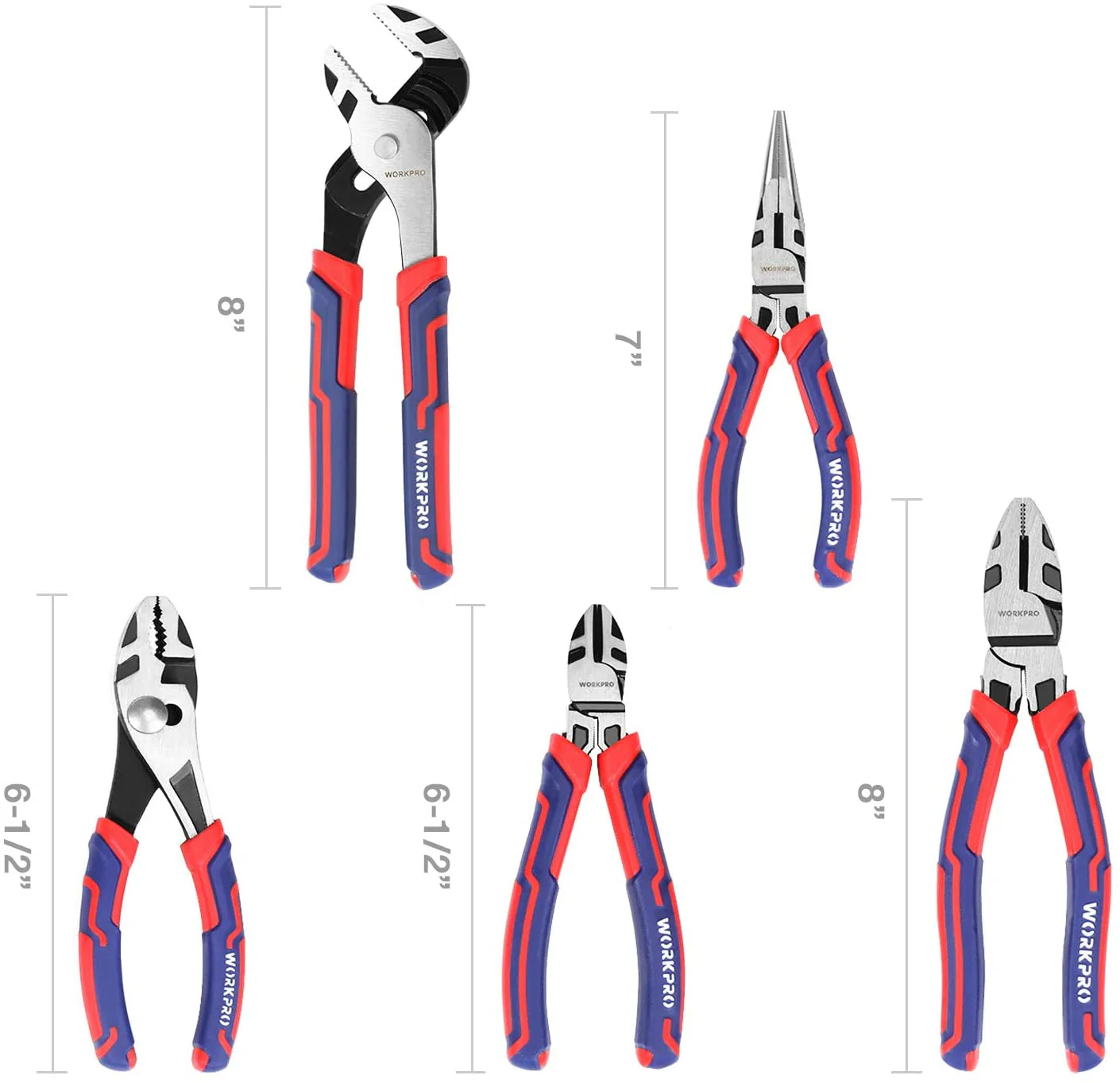 WORKPRO 5 Pcs Premium Cr-V Construction Pliers Set with Storage Pouch - Image 2