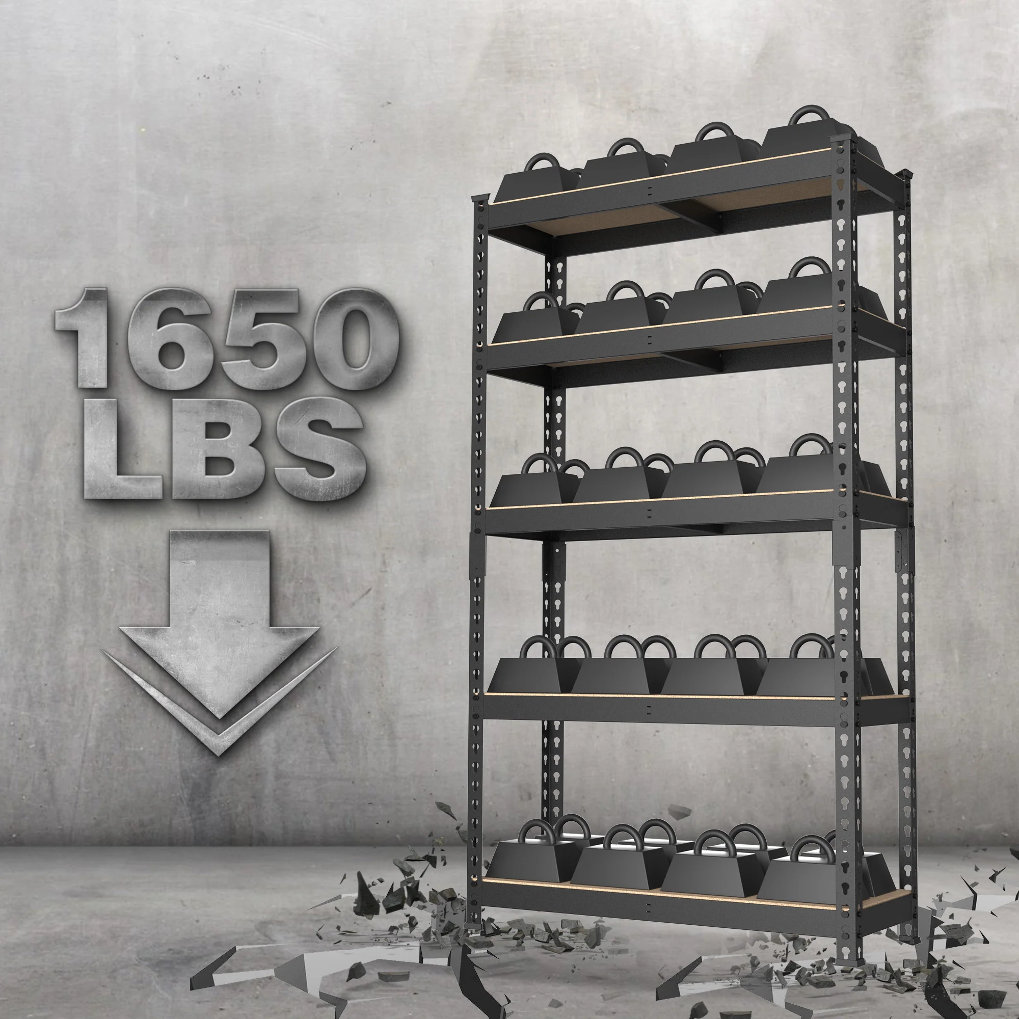 WORKPRO 5-Tier Adjustable Steel Shelving, 27-2/5”W x 11-7/10”D x 60”H, Heavy Duty Shelf with MDF Board, 1650 lbs Load Capacity (Total) - Image 3