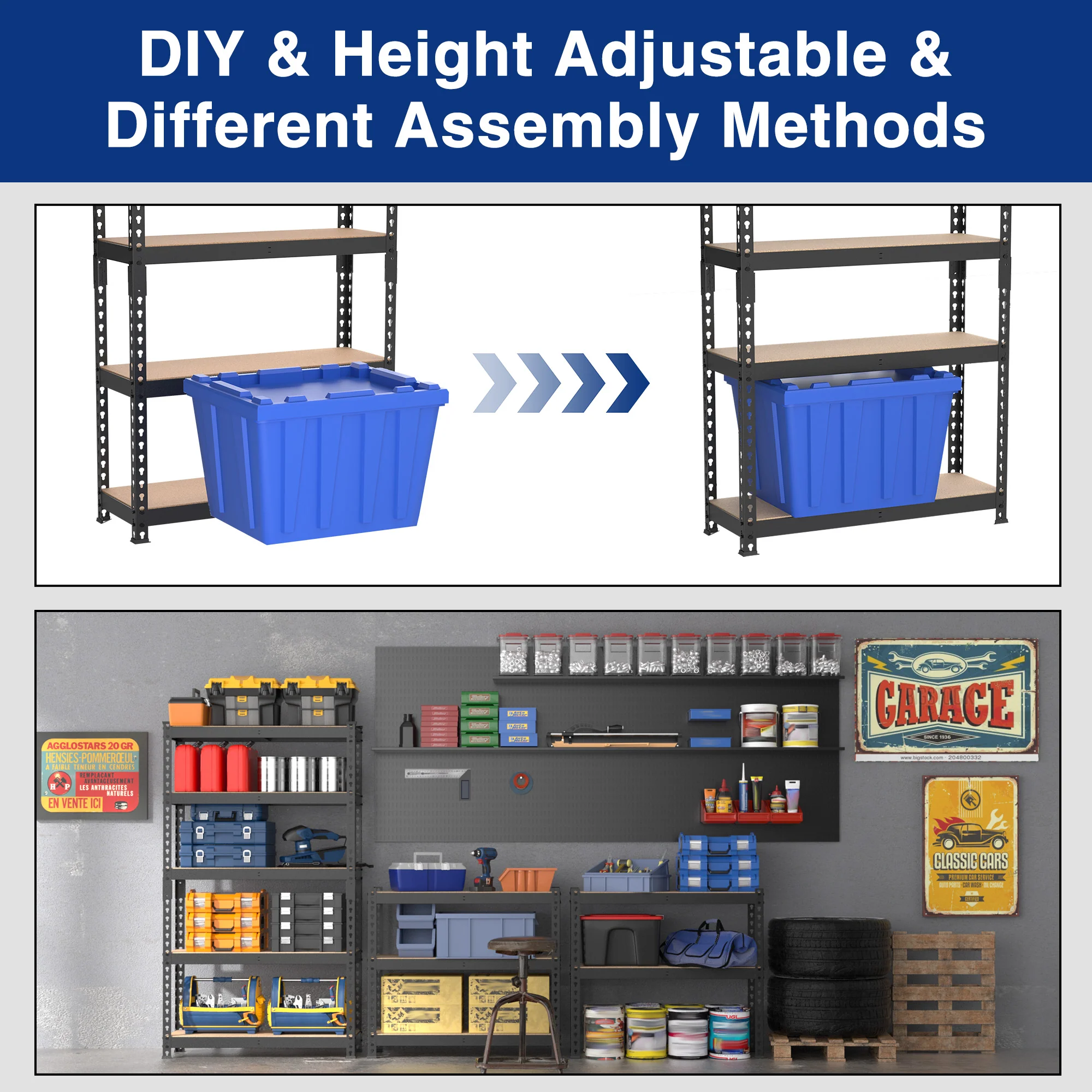 WORKPRO 5-Tier Adjustable Steel Shelving, 27-2/5”W x 11-7/10”D x 60”H, Heavy Duty Shelf with MDF Board, 1650 lbs Load Capacity (Total) - Image 5