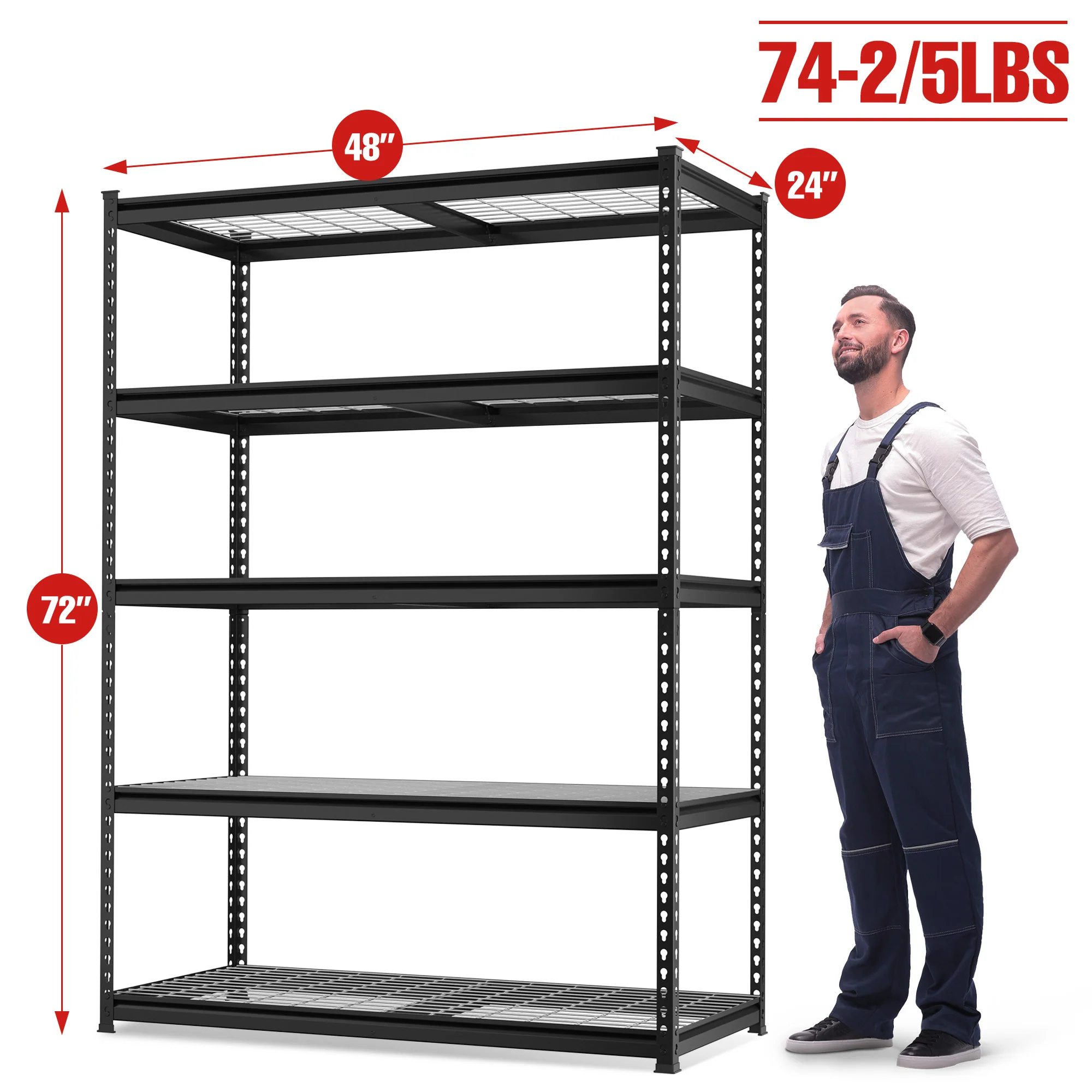 WORKPRO 5-Tier Metal Shelving Unit, Heavy Duty Adjustable Storage Rack-Black - Image 3