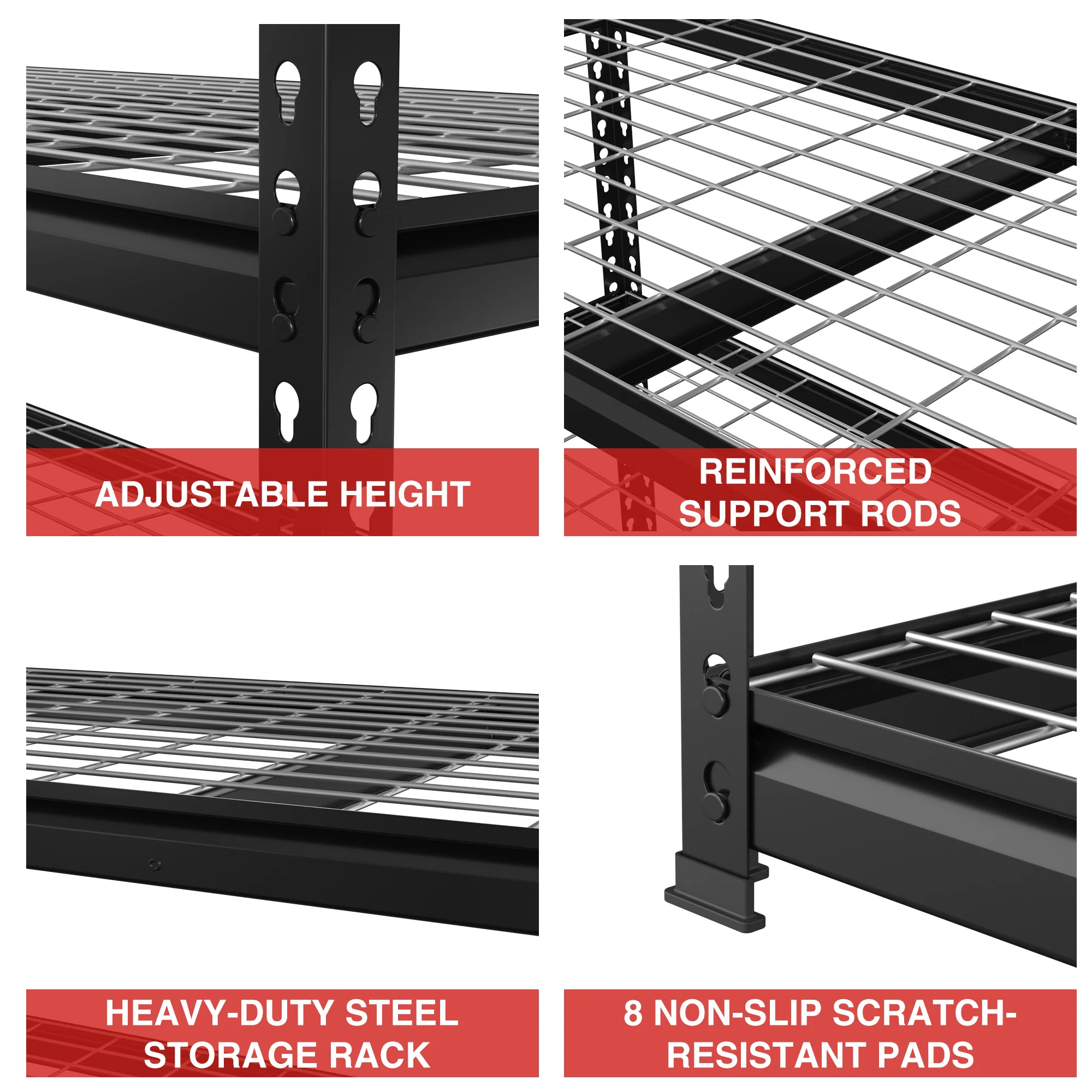 WORKPRO 5-Tier Metal Shelving Unit, Heavy Duty Adjustable Storage Rack-Black - Image 4