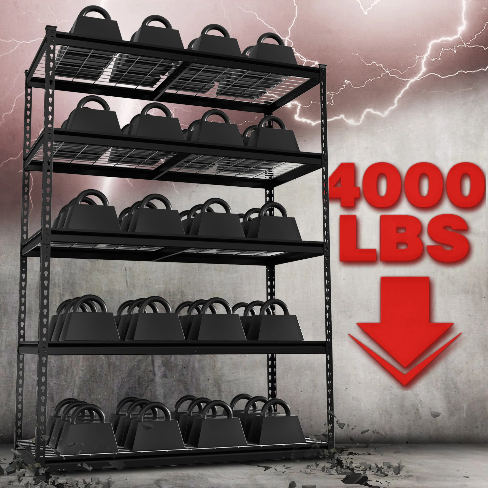 WORKPRO 5-Tier Metal Shelving Unit, Heavy Duty Adjustable Storage Rack-Black - Image 5
