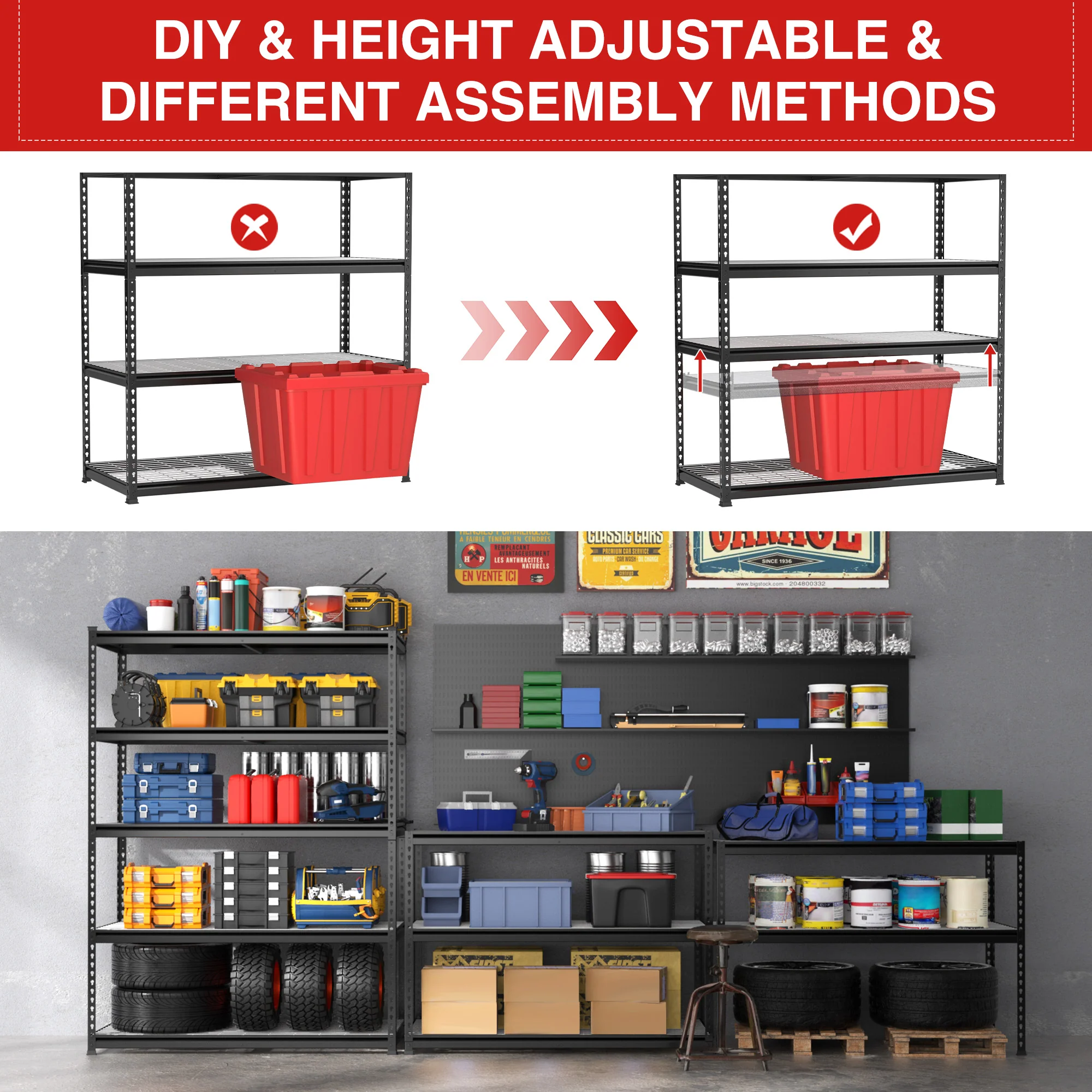 WORKPRO 5-Tier Metal Shelving Unit, Heavy Duty Adjustable Storage Rack-Black - Image 6