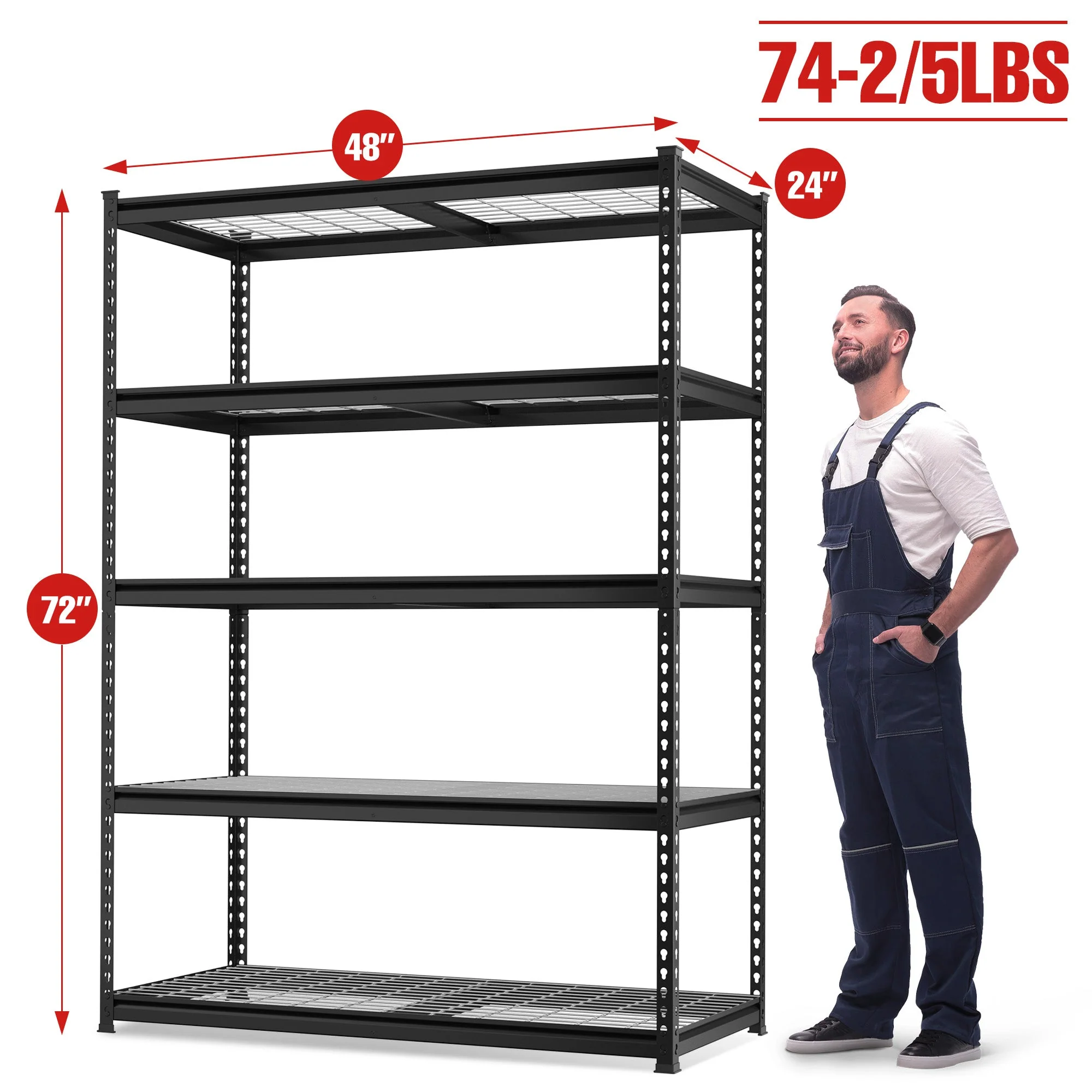 WORKPRO 5-Tier Metal Shelving Unit, Heavy Duty Adjustable Storage Rack-Black - Image 3