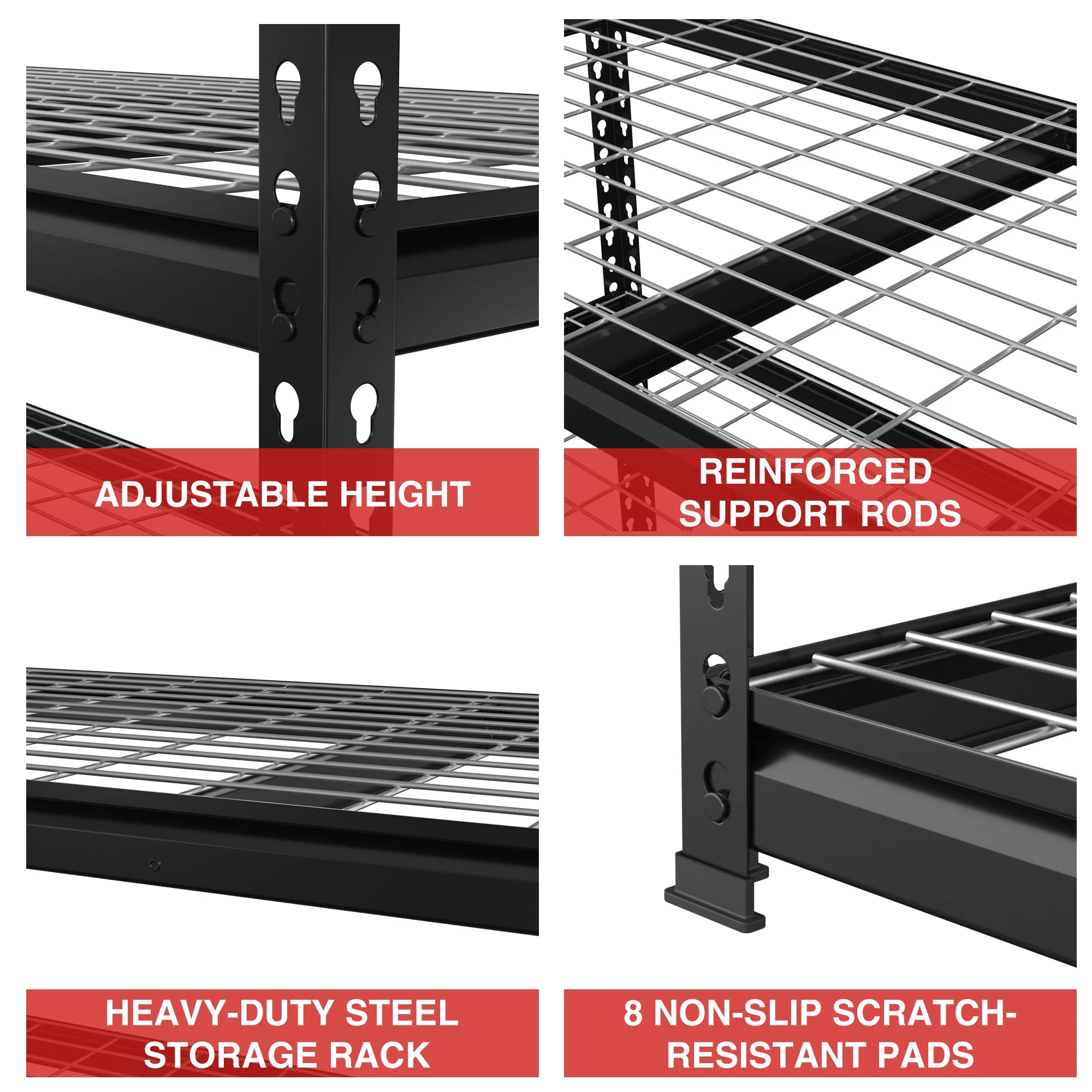 WORKPRO 5-Tier Metal Shelving Unit, Heavy Duty Adjustable Storage Rack-Black - Image 4
