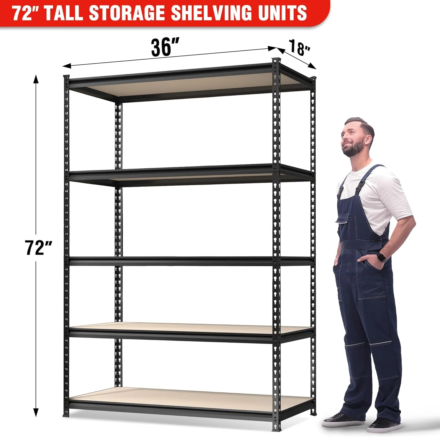 WORKPRO 5-Tier Shelving with Particle Board, 72" Hx36 Wx18 D, 4000LBS Load - Image 3