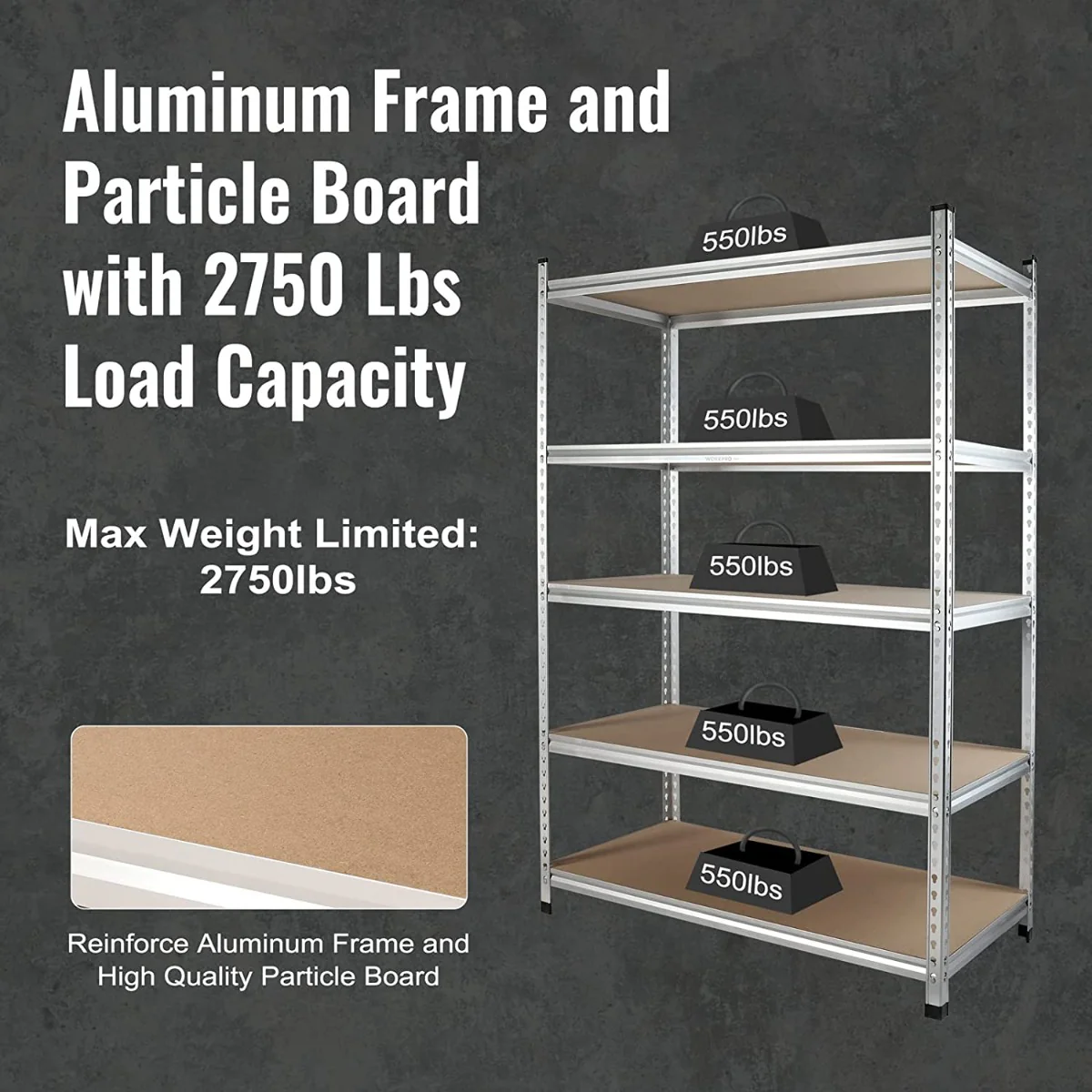 WORKPRO 5-Tier Storage Shelving Unit, 48”W x 24”D x 72”H, Adjustable Storage Rack Heavy Duty Aluminum Alloy Shelf - Image 4