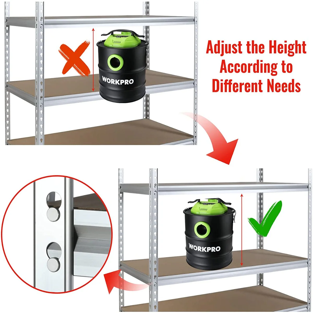 WORKPRO 5-Tier Storage Shelving Unit, 48”W x 24”D x 72”H, Adjustable Storage Rack Heavy Duty Aluminum Alloy Shelf - Image 5
