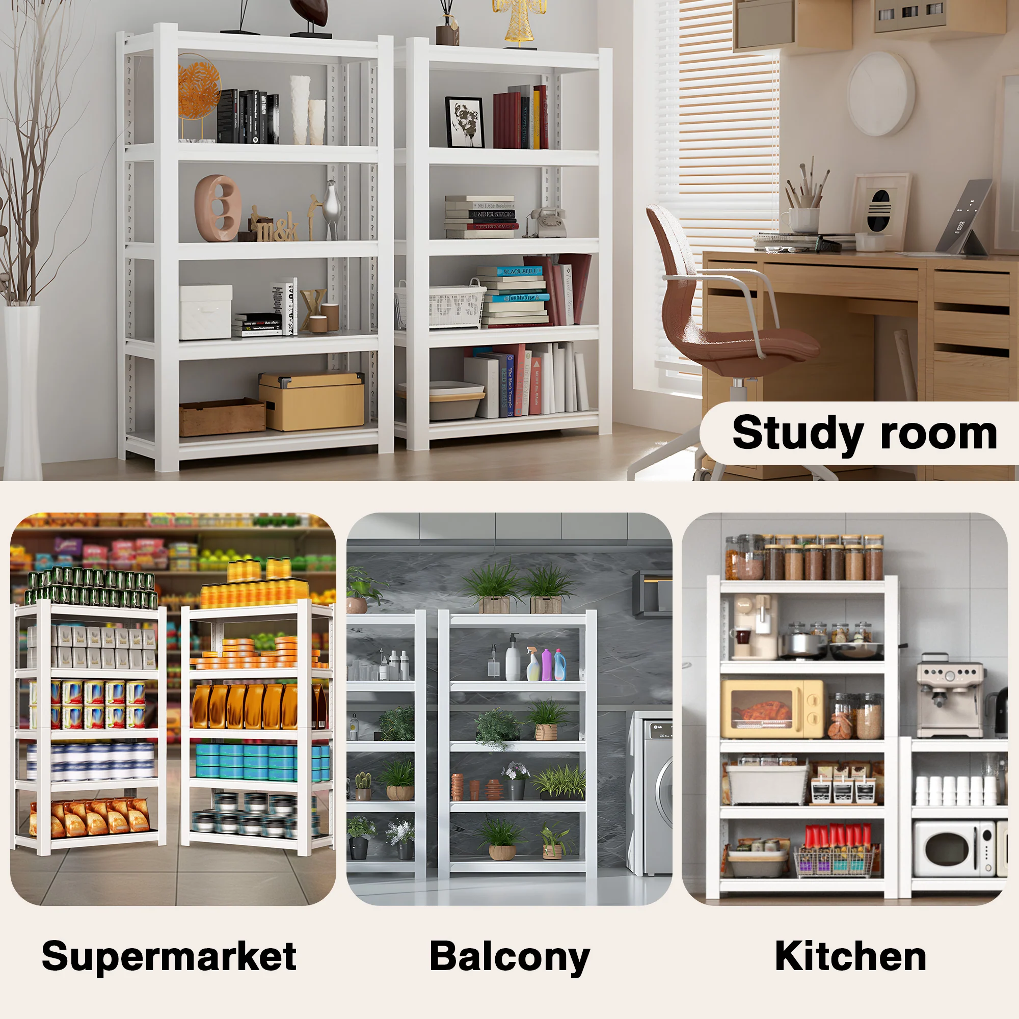 WORKPRO 5-Tier White Adjustable Boltless Garage Storage Shelving Unit, 24-1/10" ,3000lbs load Capacity - Image 8