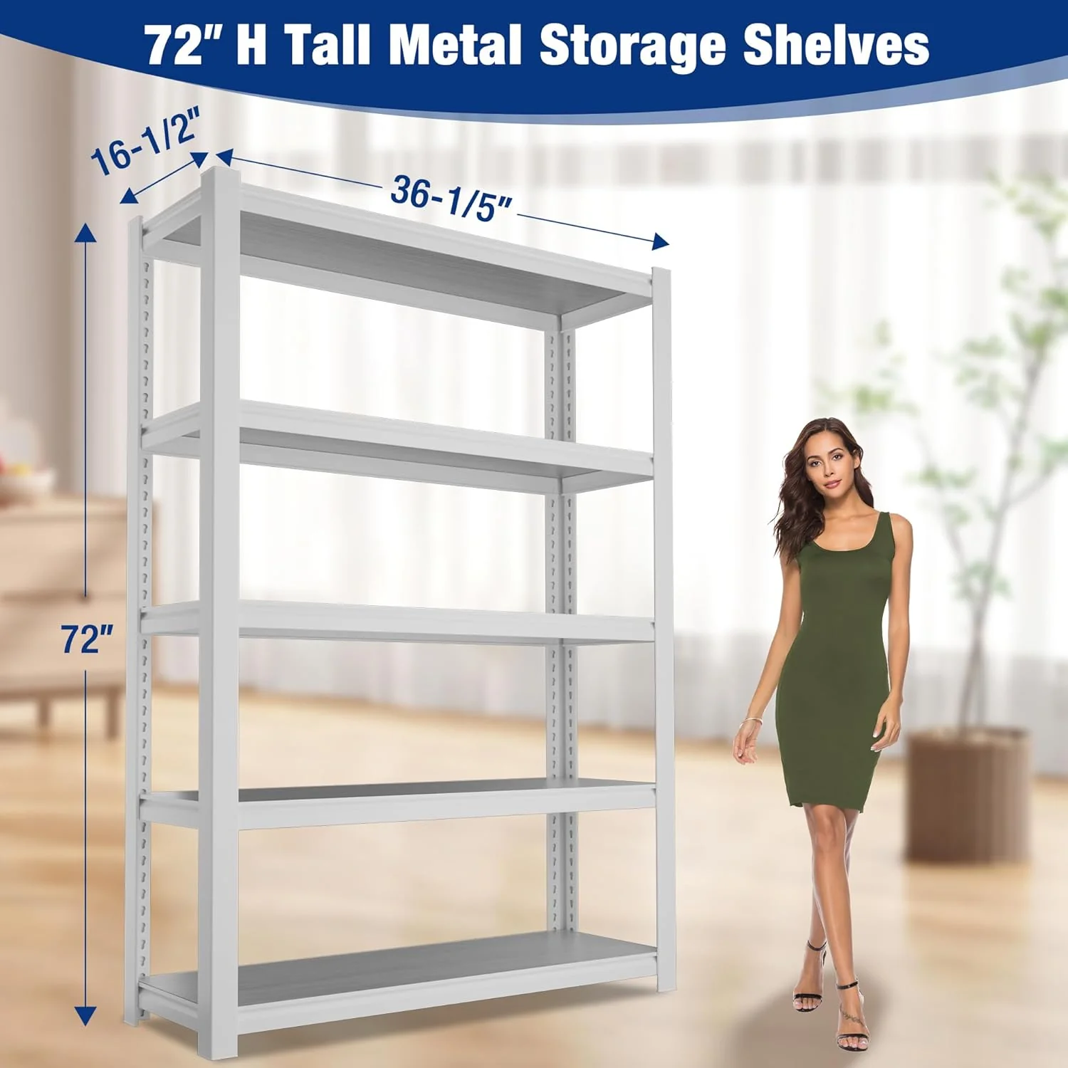 WORKPRO 5-Tier White Shelving with Board, 36.2”Wx16.5”Dx72”H, 3000LBS Load - Image 2