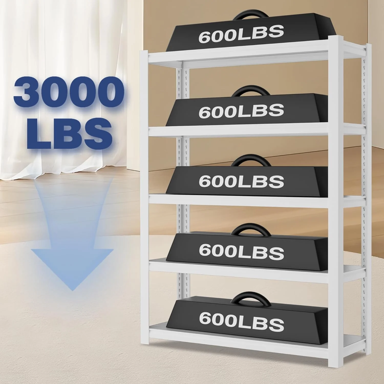 WORKPRO 5-Tier White Shelving with Board, 36.2”Wx16.5”Dx72”H, 3000LBS Load - Image 3
