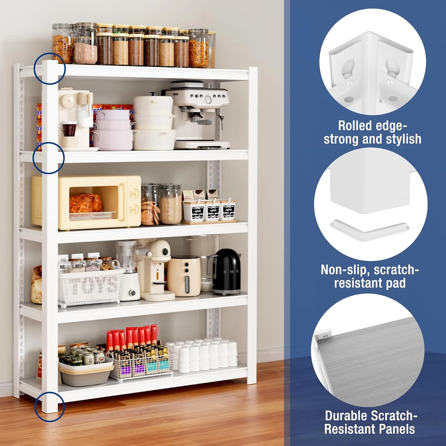 WORKPRO 5-Tier White Shelving with Board, 36.2”Wx16.5”Dx72”H, 3000LBS Load - Image 5