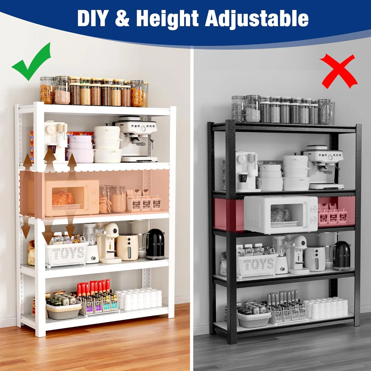 WORKPRO 5-Tier White Shelving with Board, 36.2”Wx16.5”Dx72”H, 3000LBS Load - Image 6