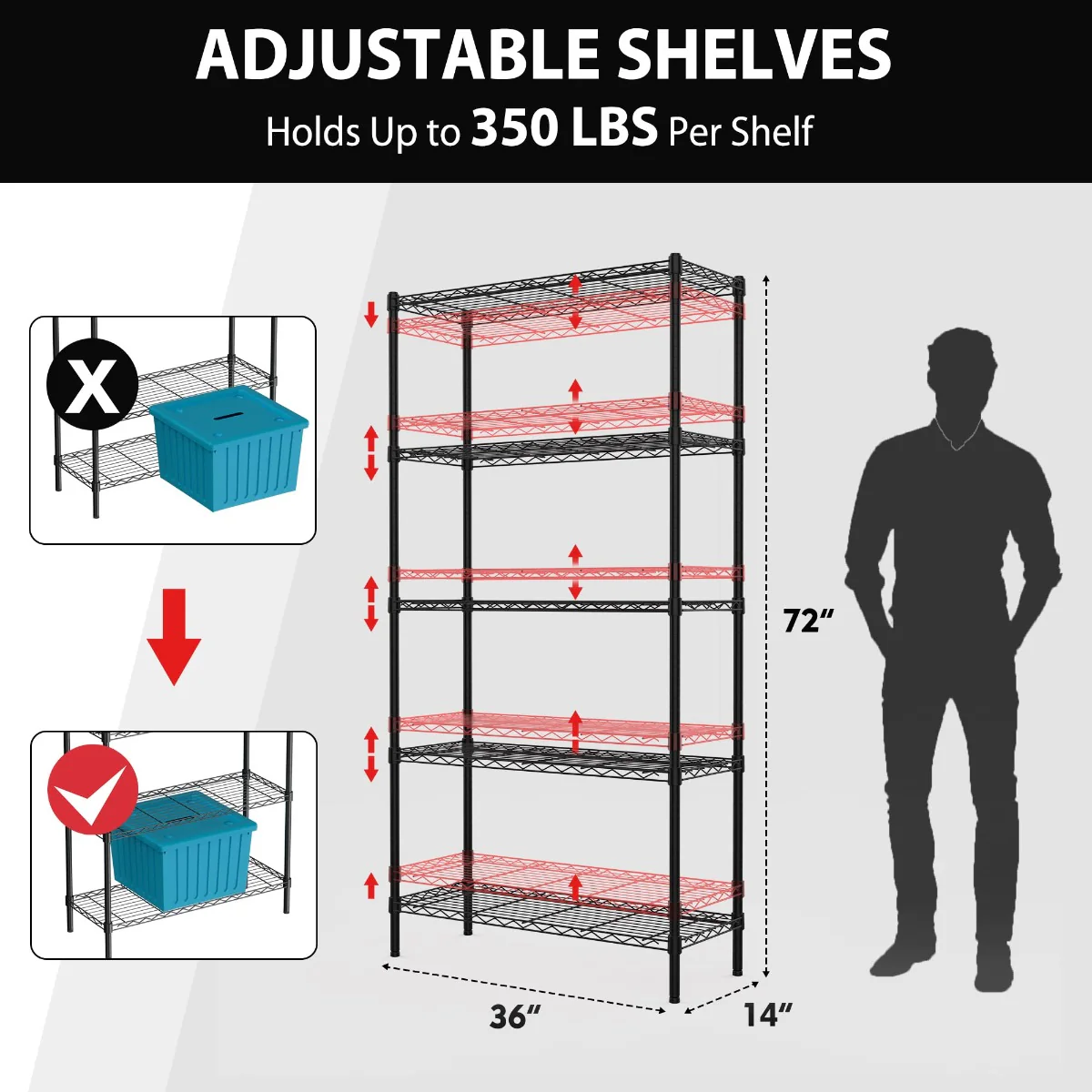 WORKPRO 5-Tier Wire Metal Storage Shelves Rack - Image 3