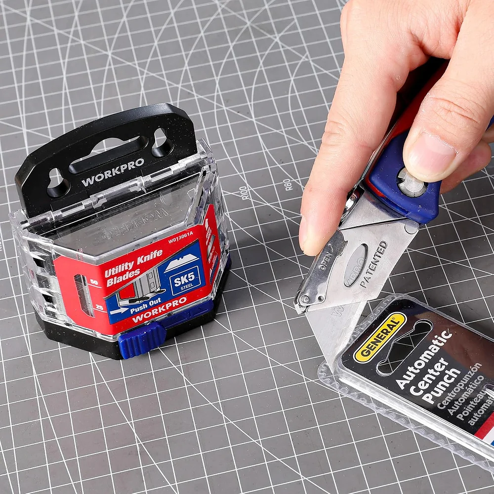 WORKPRO 50-Pack Utility Knife Blades with Dispenser, SK5 Steel Box Cutter, Standard Blades for Utility Knife Replacement - Image 9