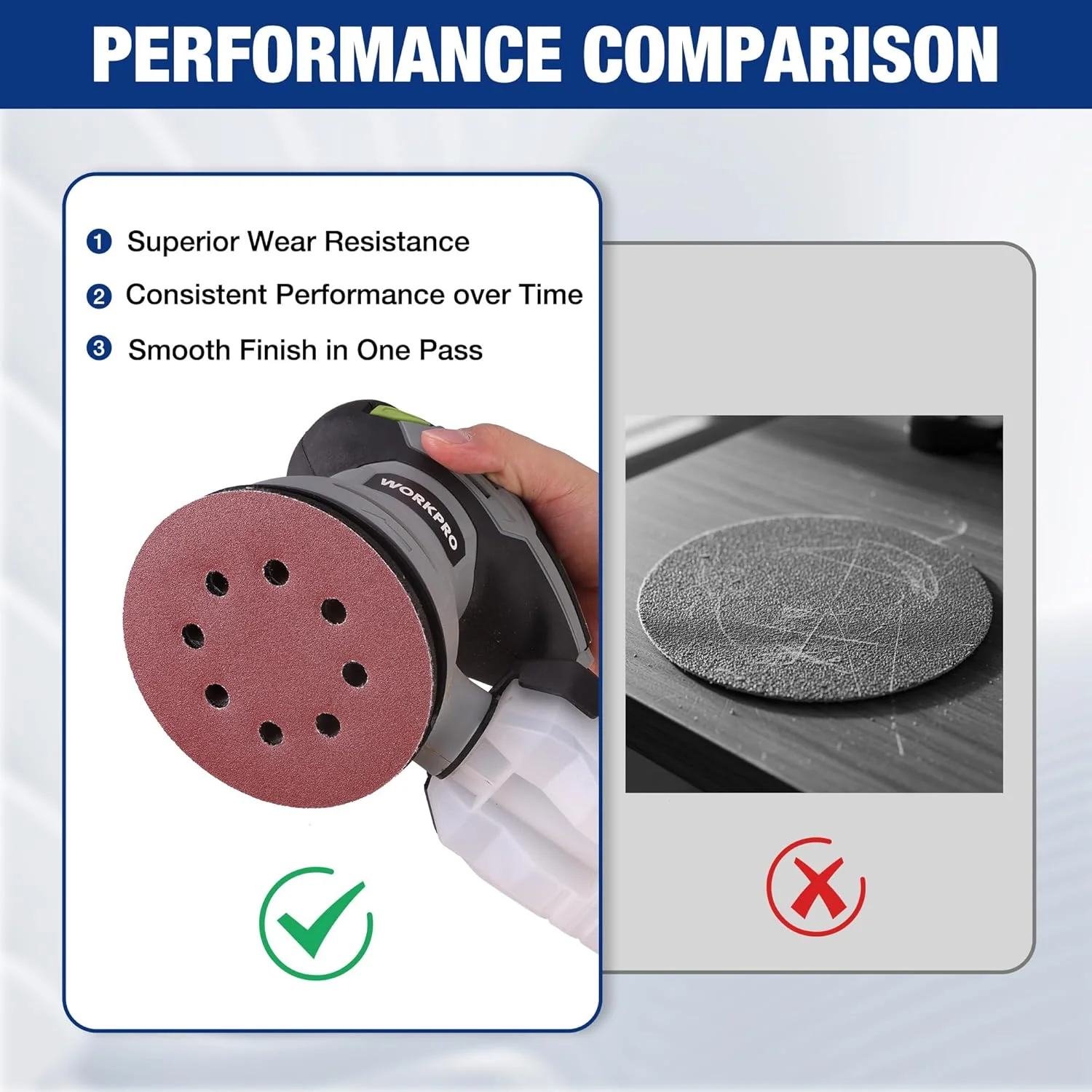 WORKPRO 50-Piece 120 Grit Sanding Discs - 5-Inch 8-Hole Hook and Loop Sandpaper for Random Orbital Sander (Not for Oscillating Tools or Mouse Sander) - Image 6