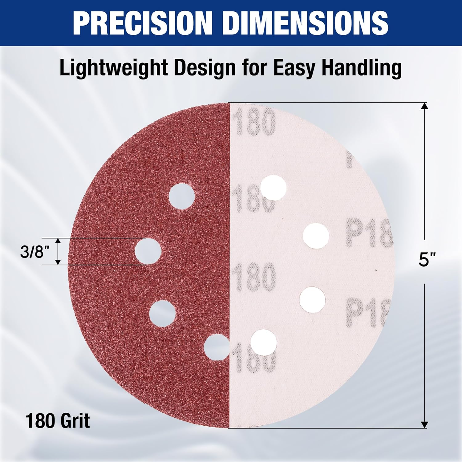 WORKPRO 50-Piece 180 Grit Sanding Discs - 5-Inch 8-Hole Hook and Loop Sandpaper for Random Orbital Sander (Not for Oscillating Tools or Mouse Sander) - Image 3