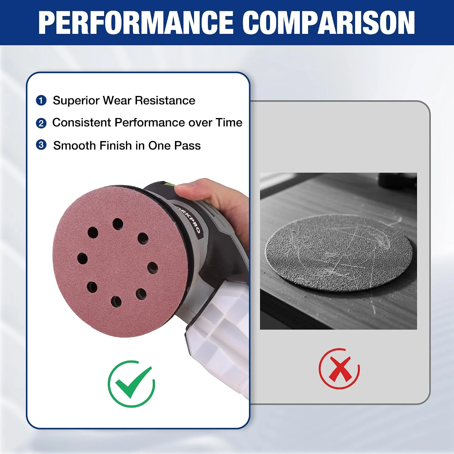 WORKPRO 50-Piece 180 Grit Sanding Discs - 5-Inch 8-Hole Hook and Loop Sandpaper for Random Orbital Sander (Not for Oscillating Tools or Mouse Sander) - Image 6