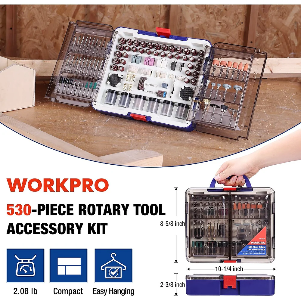 WORKPRO 530-Piece Rotary Tool Accessory Kit, Rotary Tool Bits for Easy Cutting, Grinding, Sanding, Polishing, Cleaning, Drilling, Carving and Engraving - Image 2
