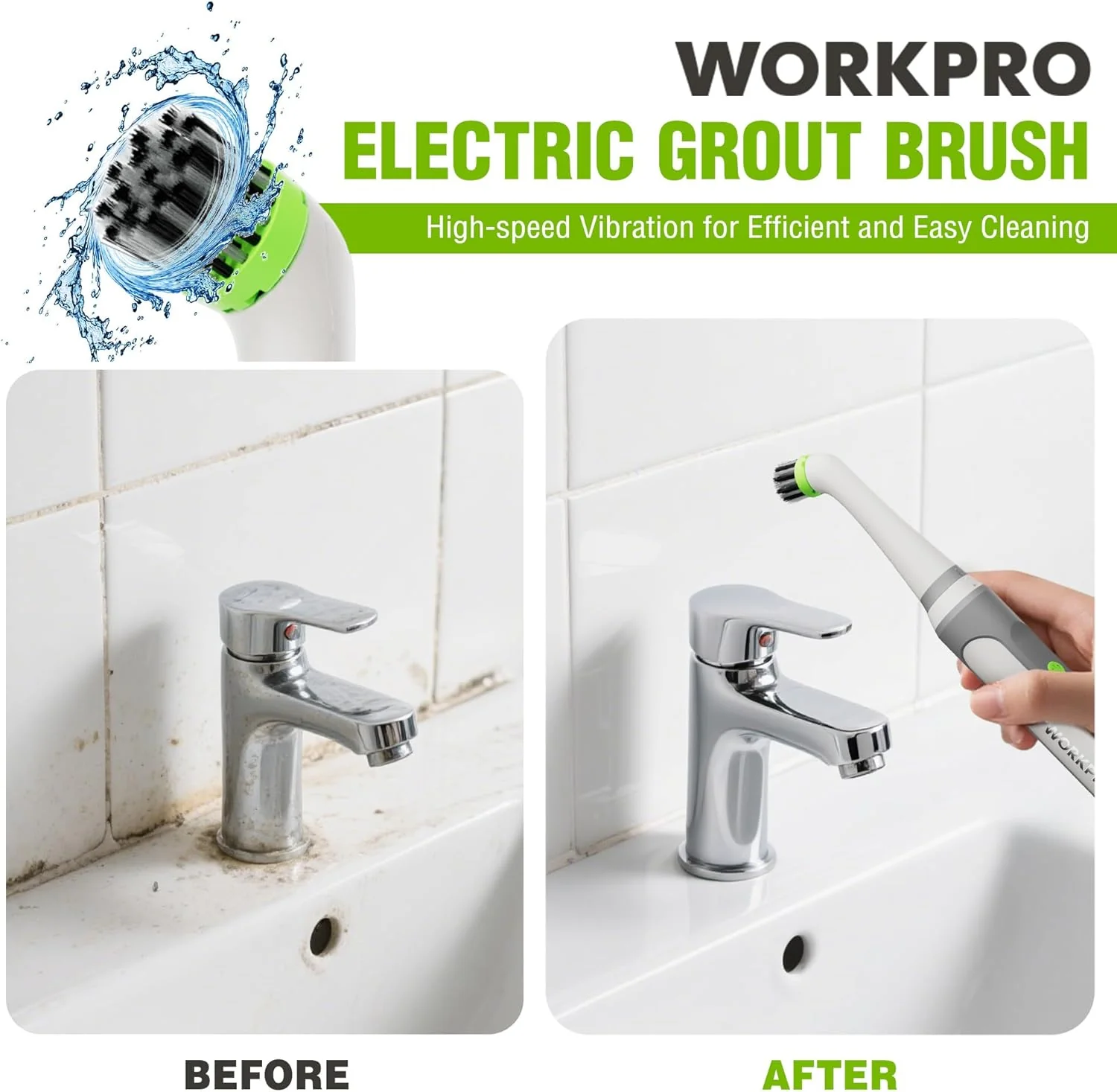 WORKPRO 5500RPM Cordless IPX6 Waterproof Electric Scrubber for Cleaning Grout, Tiles, Grime, and Crevices - Image 2