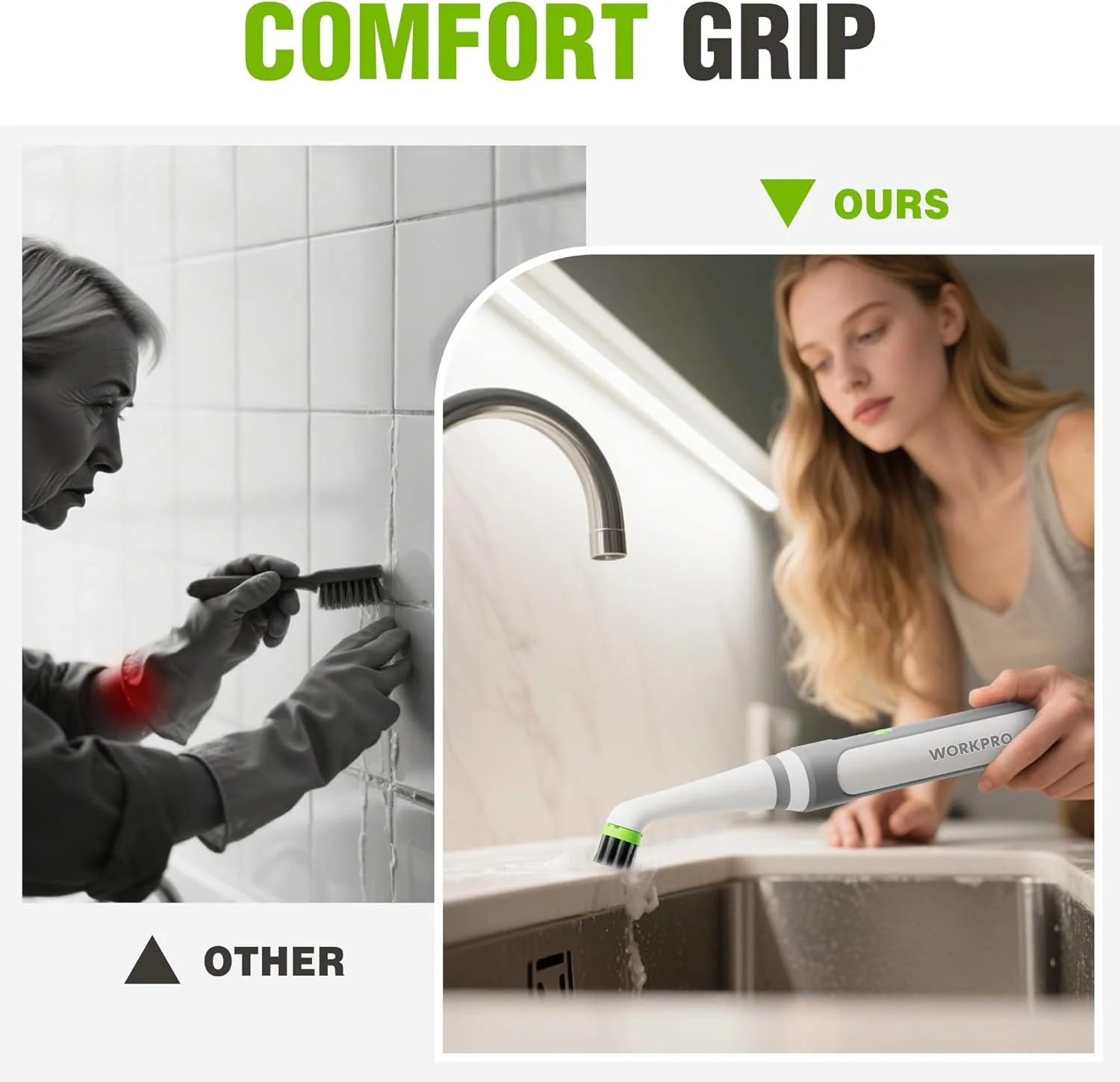 WORKPRO 5500RPM Cordless IPX6 Waterproof Electric Scrubber for Cleaning Grout, Tiles, Grime, and Crevices - Image 7