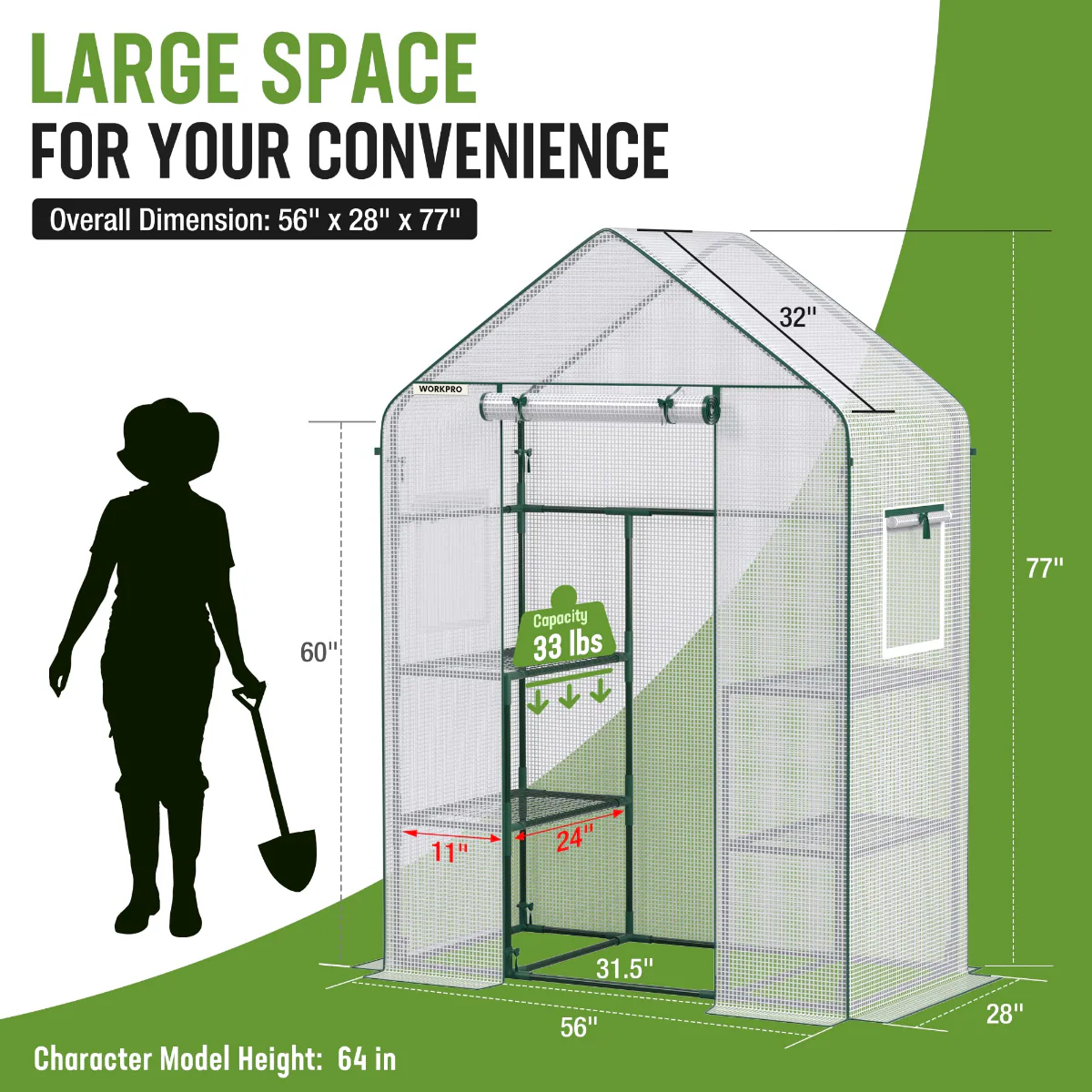 WORKPRO 56" L X 28" W X 77" H 3 Tier 4 Shelves Portable Mini Walk-in Greenhouse - Image 2