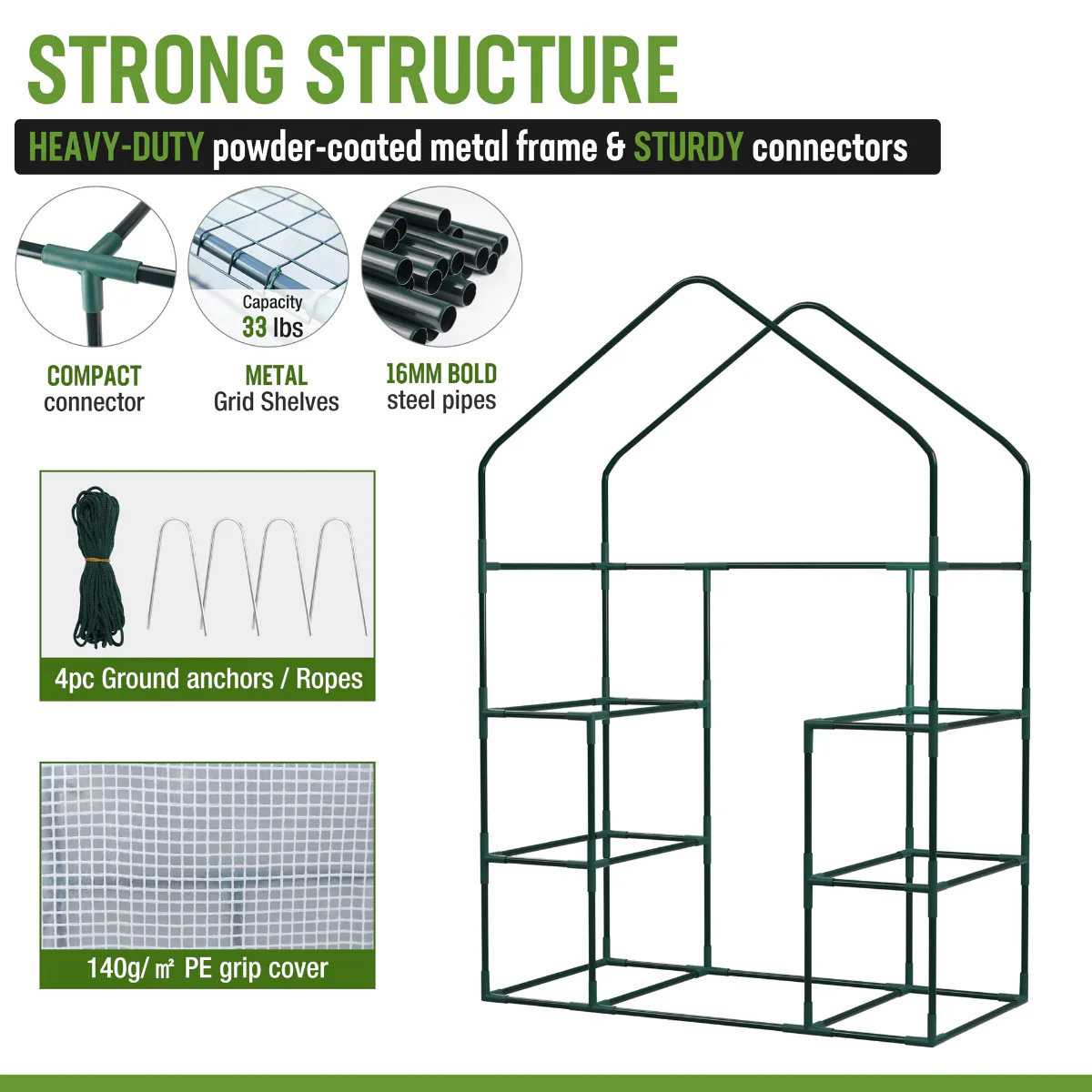 WORKPRO 56" L X 28" W X 77" H 3 Tier 4 Shelves Portable Mini Walk-in Greenhouse - Image 3