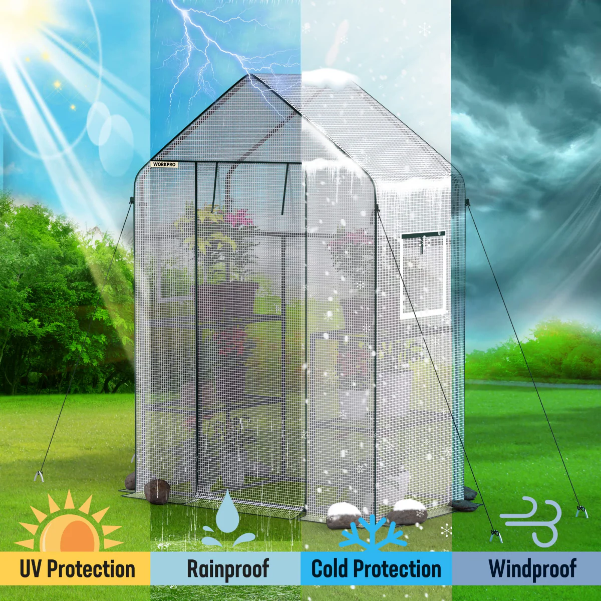 WORKPRO 56" L X 28" W X 77" H 3 Tier 4 Shelves Portable Mini Walk-in Greenhouse - Image 4