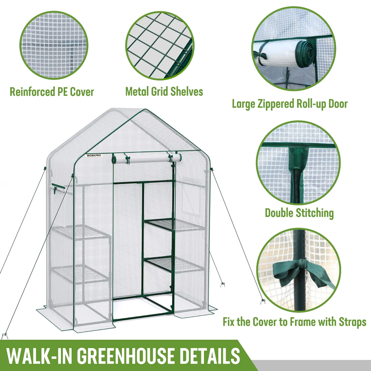 WORKPRO 56" L X 28" W X 77" H 3 Tier 4 Shelves Portable Mini Walk-in Greenhouse - Image 6