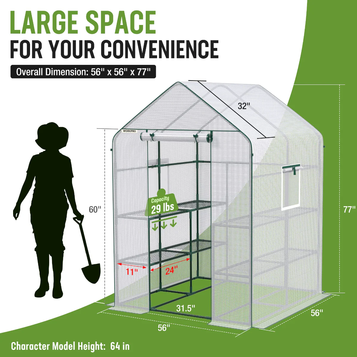 WORKPRO 56” L x 56”W x 77'' H Large 3 Tier 8 Shelves Outdoor Portable Walk-in Gardening Greenhouse - Image 2