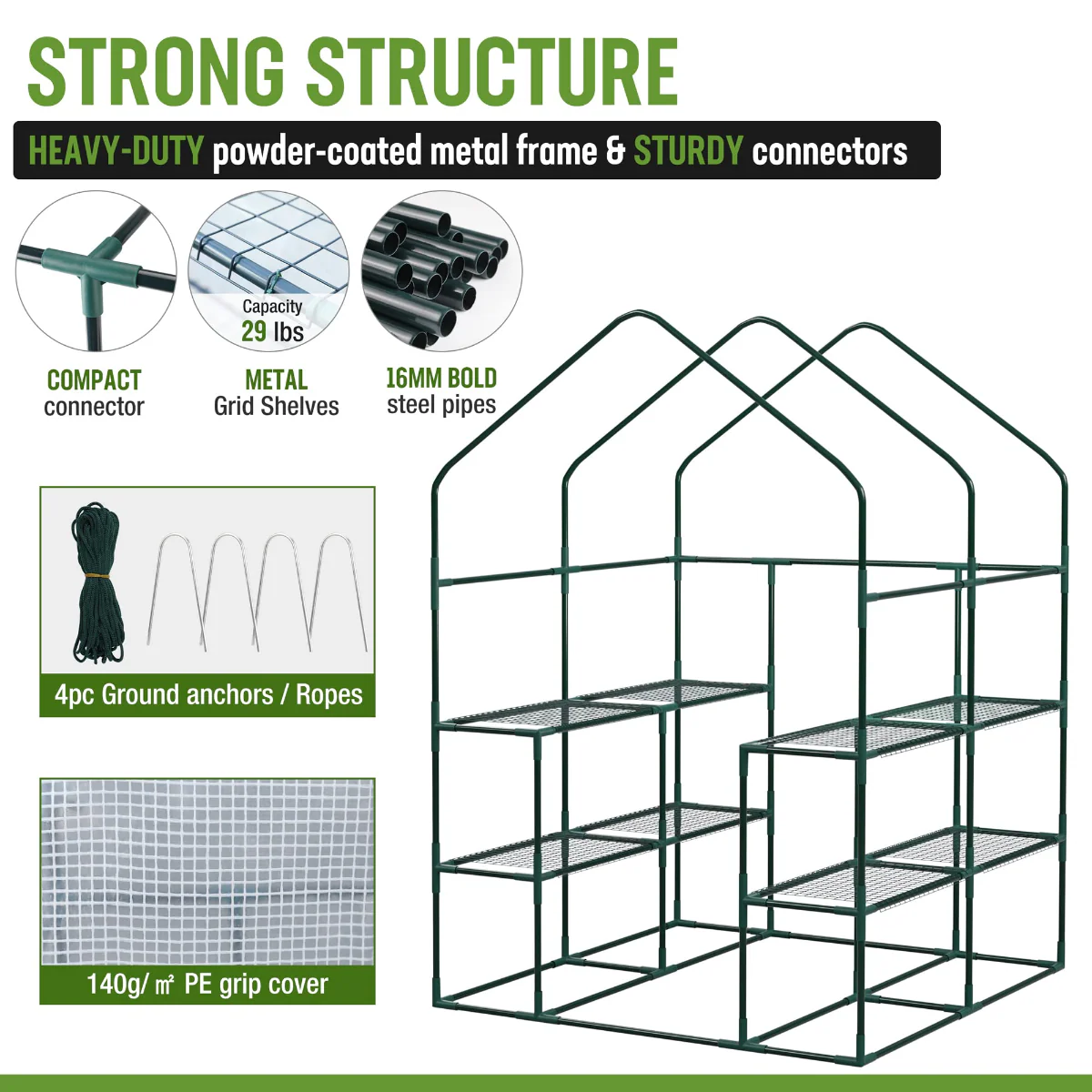 WORKPRO 56” L x 56”W x 77'' H Large 3 Tier 8 Shelves Outdoor Portable Walk-in Gardening Greenhouse - Image 3