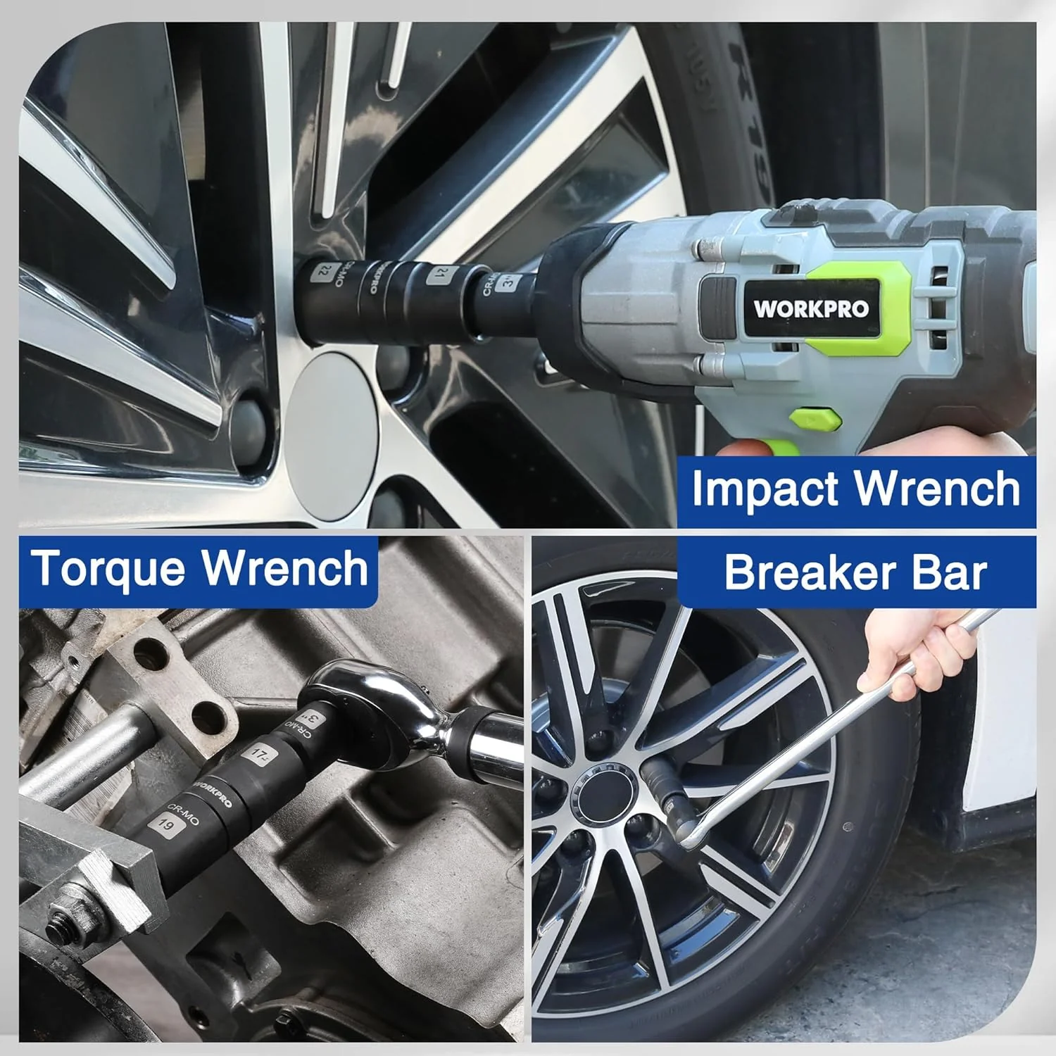 WORKPRO 5PCS Impact Socket Set 1/2" Drive, Lug Nut Socket Set, Wheel Socket Set Cr-Mo Steel, Includes 1PC 3" Extension Bar & 4PCS Flip Sockets of 6 Metric and SAE Sizes - Image 7