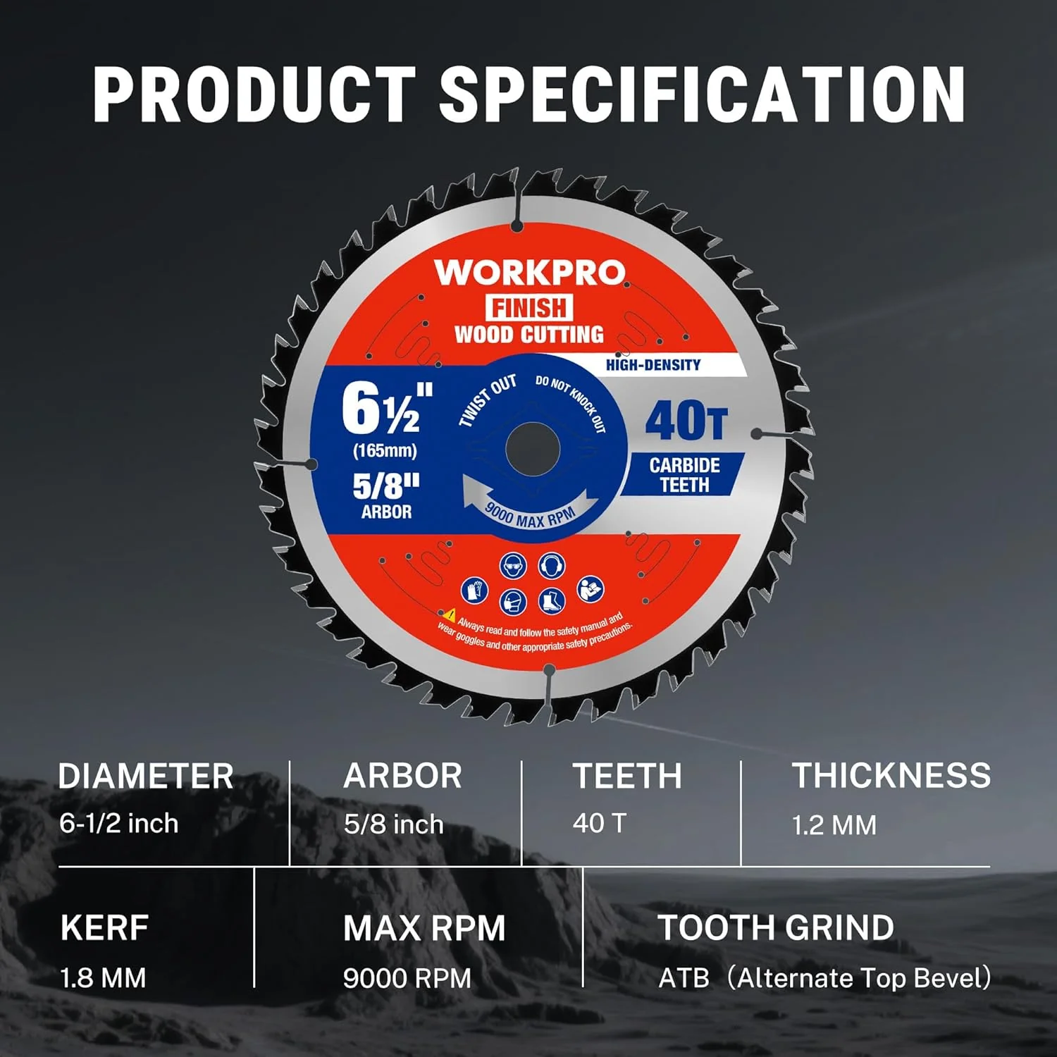 WORKPRO 6-1/2 Inch Woodworking Circular Saw Blade, 40T General Purpose Wood Cutting, Thin Kerf, Carbide Tipped, ATB Tooth, 1-Pack - Image 3
