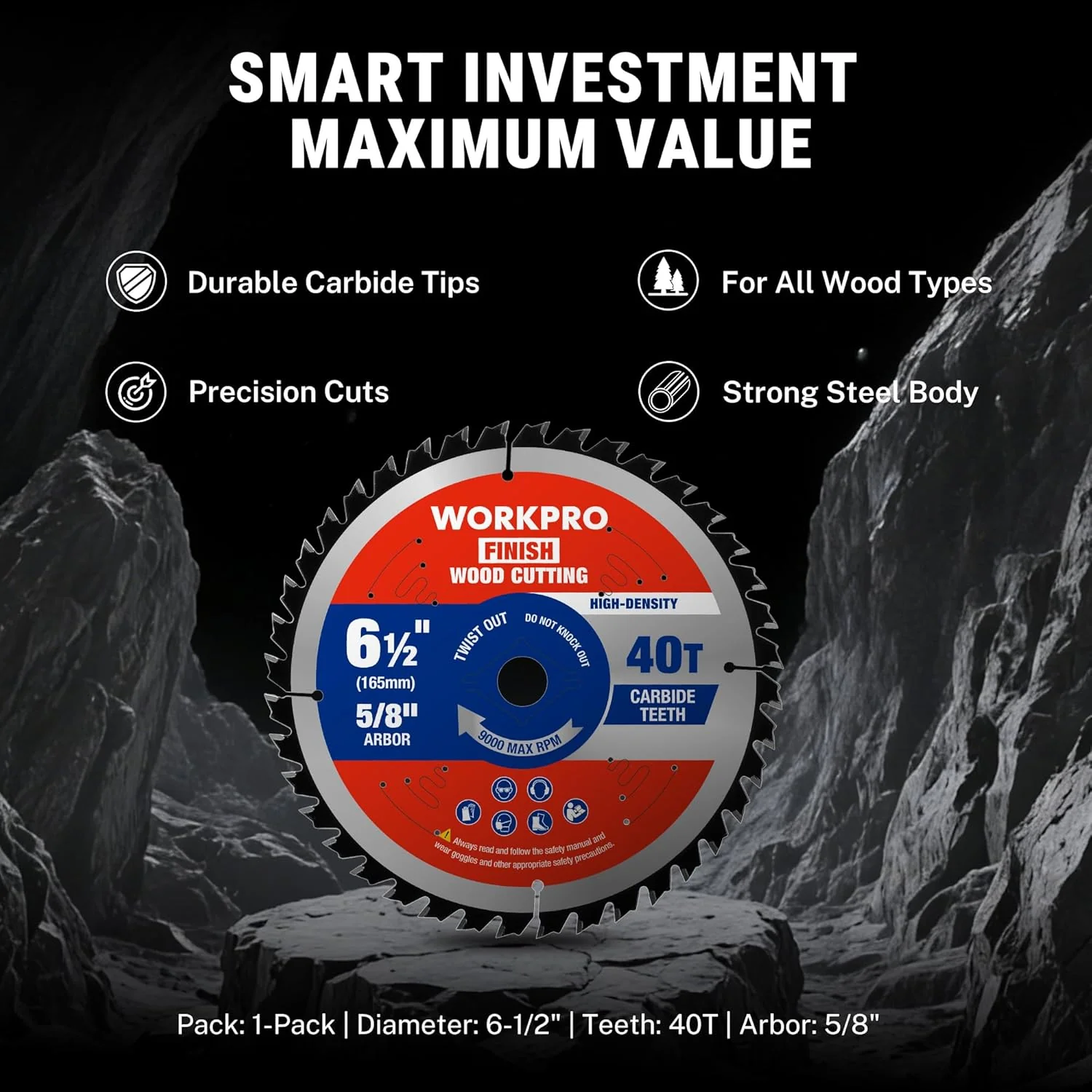 WORKPRO 6-1/2 Inch Woodworking Circular Saw Blade, 40T General Purpose Wood Cutting, Thin Kerf, Carbide Tipped, ATB Tooth, 1-Pack - Image 9
