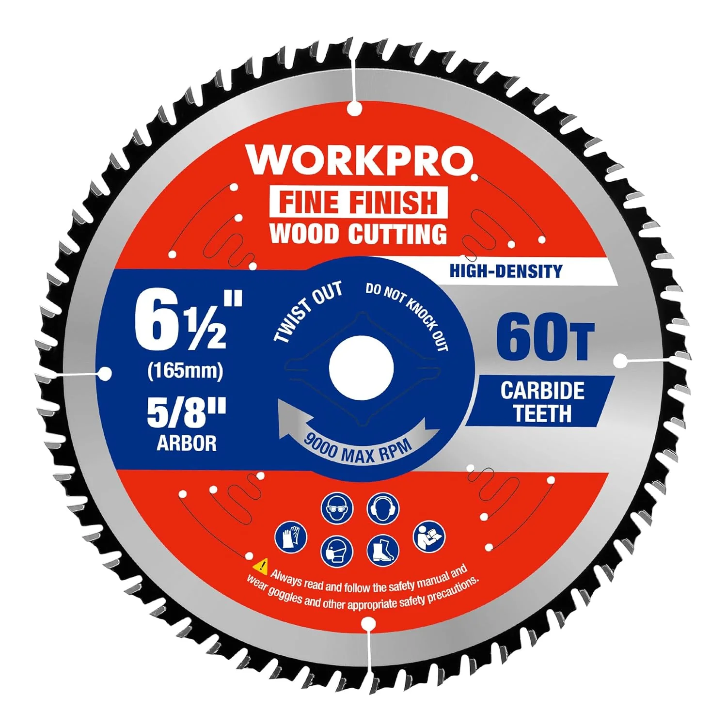 WORKPRO 6-1/2 Inch Woodworking Circular Saw Blade, 60T Fine Finish Plywood & Trim Cutting, Thin Kerf, Carbide Tipped, ATB Tooth, 1-Pack