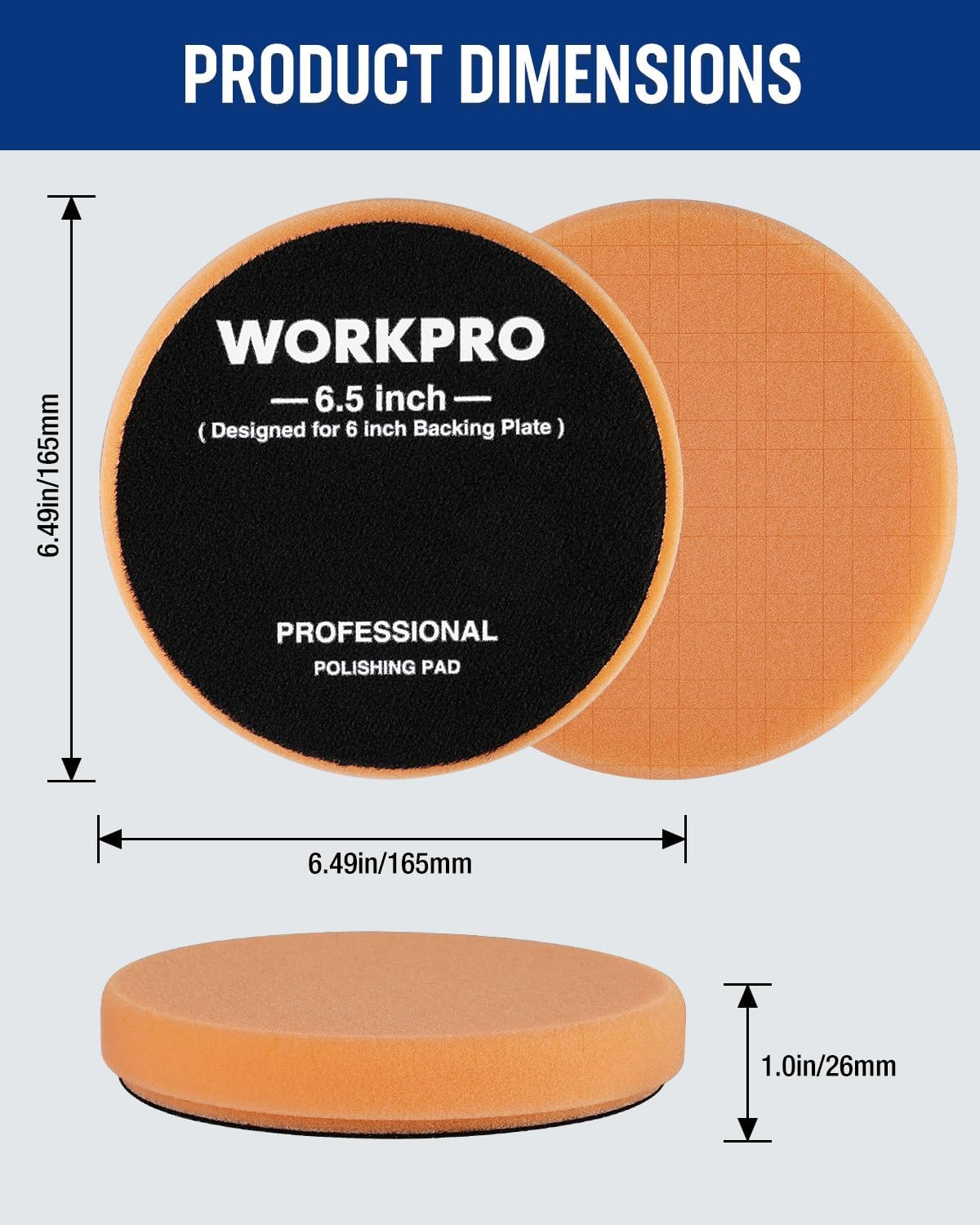 WORKPRO 6.5 Inch Buffing Sponge Pads, 5Pcs 6.5 Inch Face for 6.5 Inch Backing Plate, Cutting Polishing Pad Kit for Car Buffer Polisher Compounding, Polishing and Waxing - Image 2