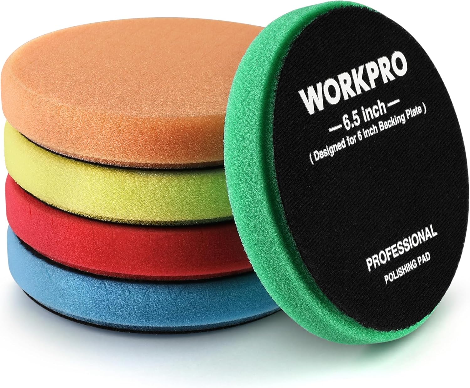 WORKPRO 6.5 Inch Buffing Sponge Pads, 5Pcs 6.5 Inch Face for 6.5 Inch Backing Plate, Cutting Polishing Pad Kit for Car Buffer Polisher Compounding, Polishing and Waxing - Image 8
