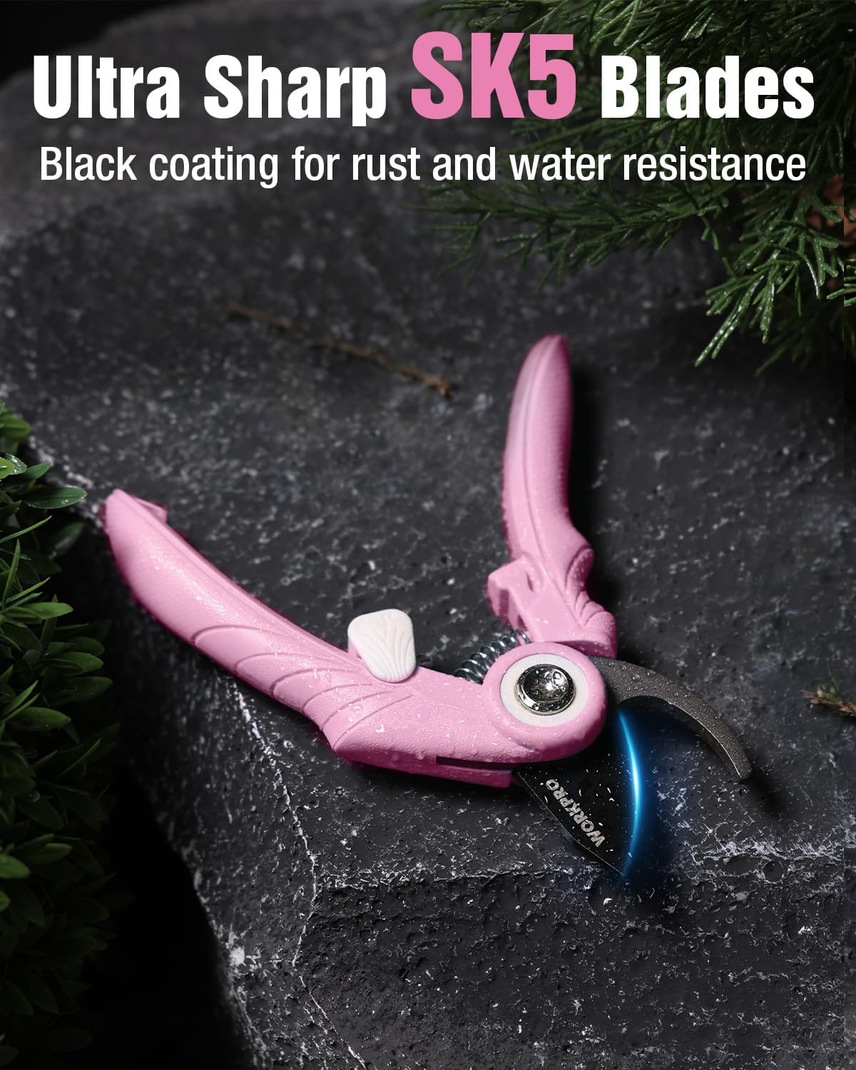 WORKPRO 6.9" Bypass Pruning Shears, Garden Shears with Sharp SK5 Steel Blade, Handheld Garden Floral Clippers Gardening Scissors for Rose, Plants, Flowers, Gardening Gifts for Women & Men-Pink Ribbon - Image 4