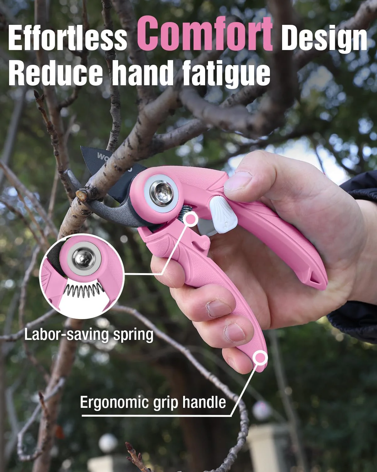 WORKPRO 6.9" Bypass Pruning Shears, Garden Shears with Sharp SK5 Steel Blade, Handheld Garden Floral Clippers Gardening Scissors for Rose, Plants, Flowers, Gardening Gifts for Women & Men-Pink Ribbon - Image 6