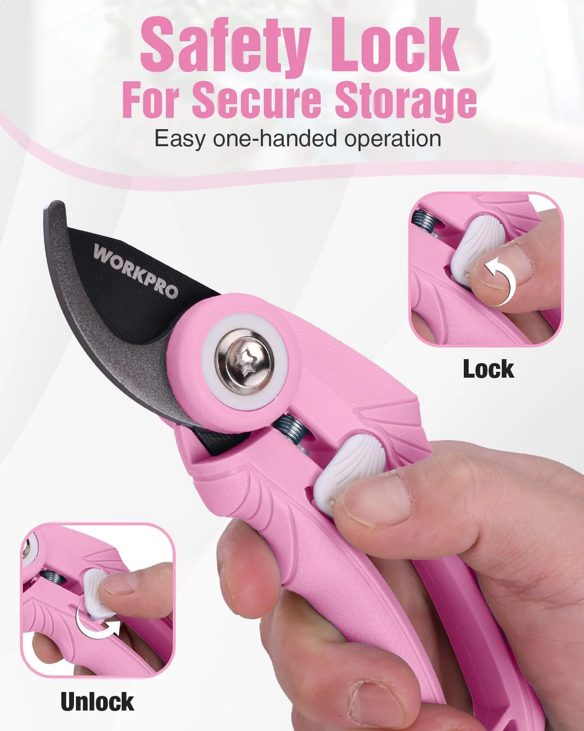 WORKPRO 6.9" Bypass Pruning Shears, Garden Shears with Sharp SK5 Steel Blade, Handheld Garden Floral Clippers Gardening Scissors for Rose, Plants, Flowers, Gardening Gifts for Women & Men-Pink Ribbon - Image 7