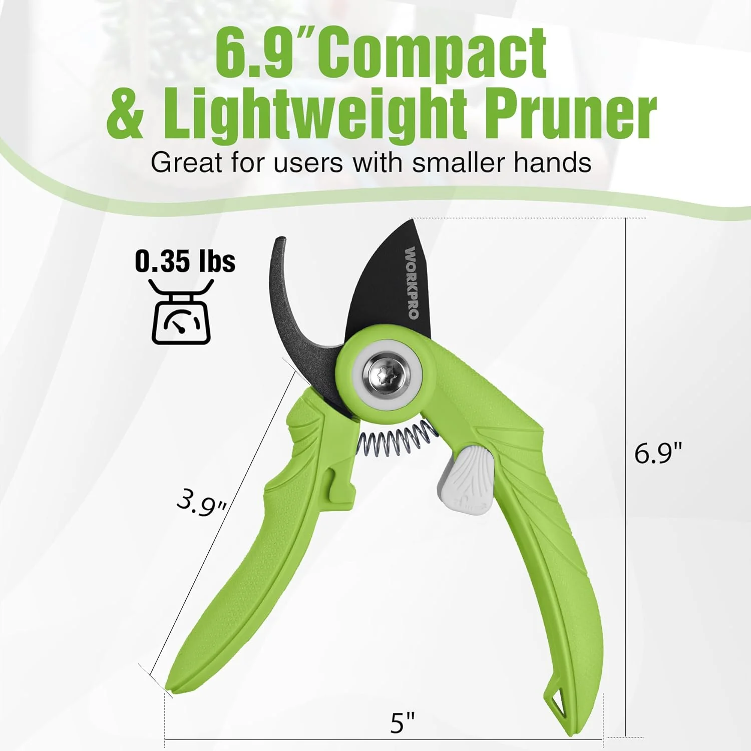 WORKPRO 6.9" Bypass Pruning Shears, Gardening Scissors with Sharp SK5 Steel Blade, Handheld Garden Floral Clippers for Rose, Plants, Flowers, Fruit Trees, Gardening Gifts for Women & Men, Green - Image 2