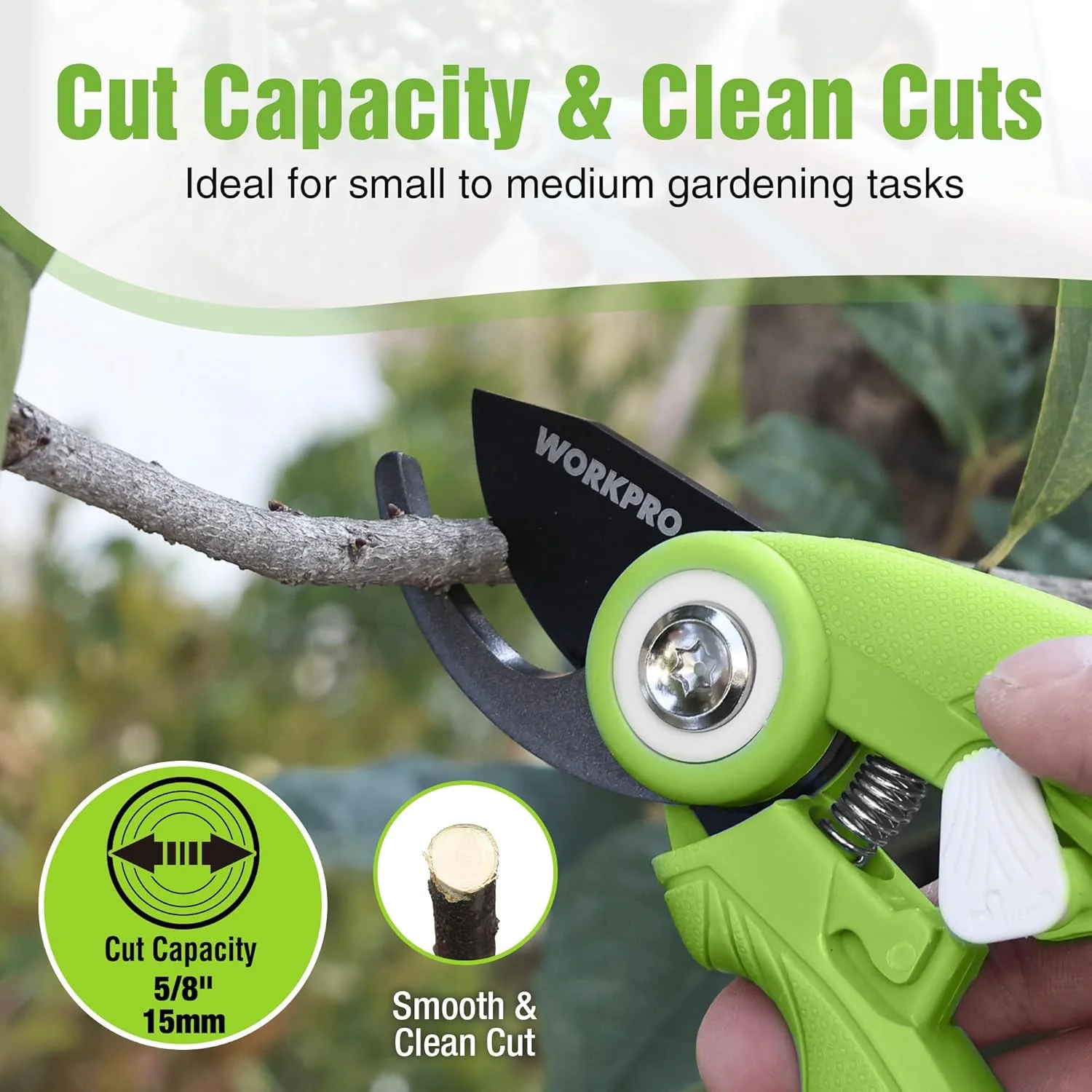WORKPRO 6.9" Bypass Pruning Shears, Gardening Scissors with Sharp SK5 Steel Blade, Handheld Garden Floral Clippers for Rose, Plants, Flowers, Fruit Trees, Gardening Gifts for Women & Men, Green - Image 5