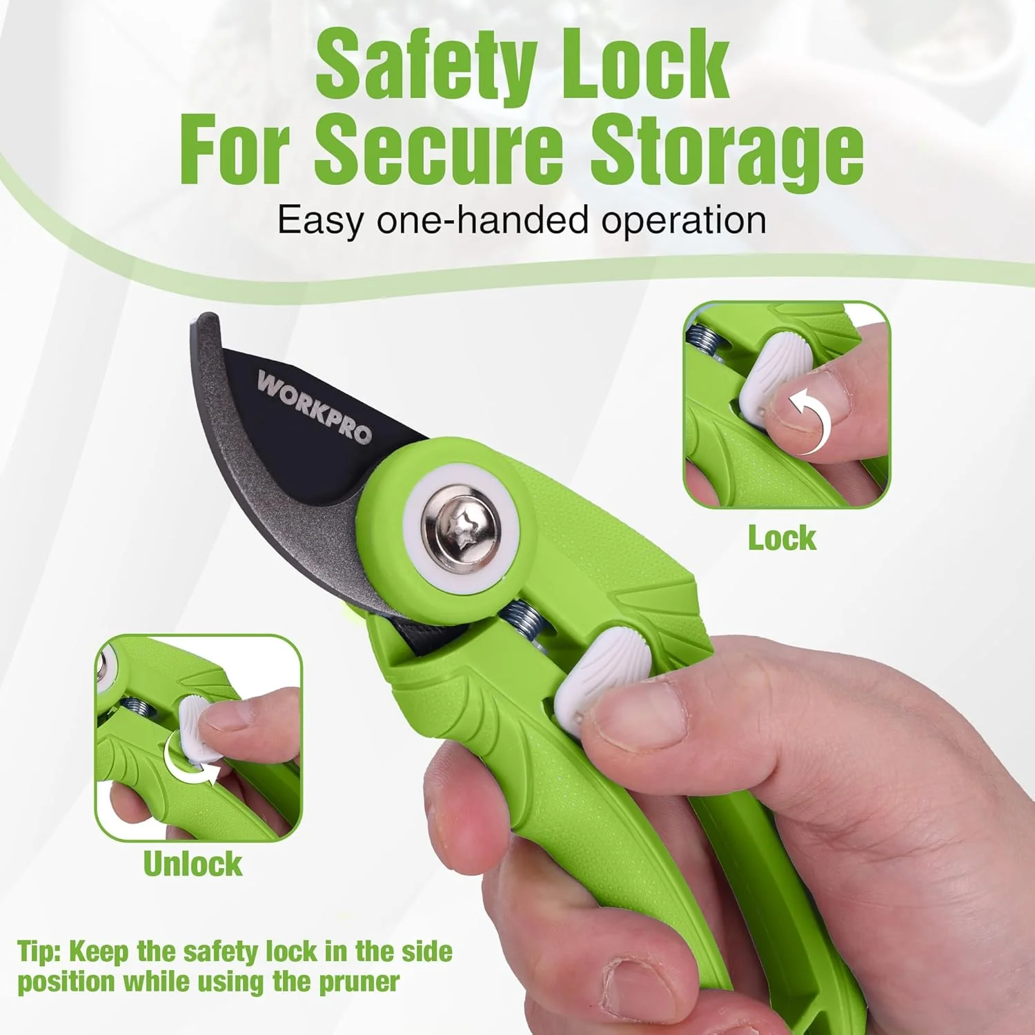 WORKPRO 6.9" Bypass Pruning Shears, Gardening Scissors with Sharp SK5 Steel Blade, Handheld Garden Floral Clippers for Rose, Plants, Flowers, Fruit Trees, Gardening Gifts for Women & Men, Green - Image 7
