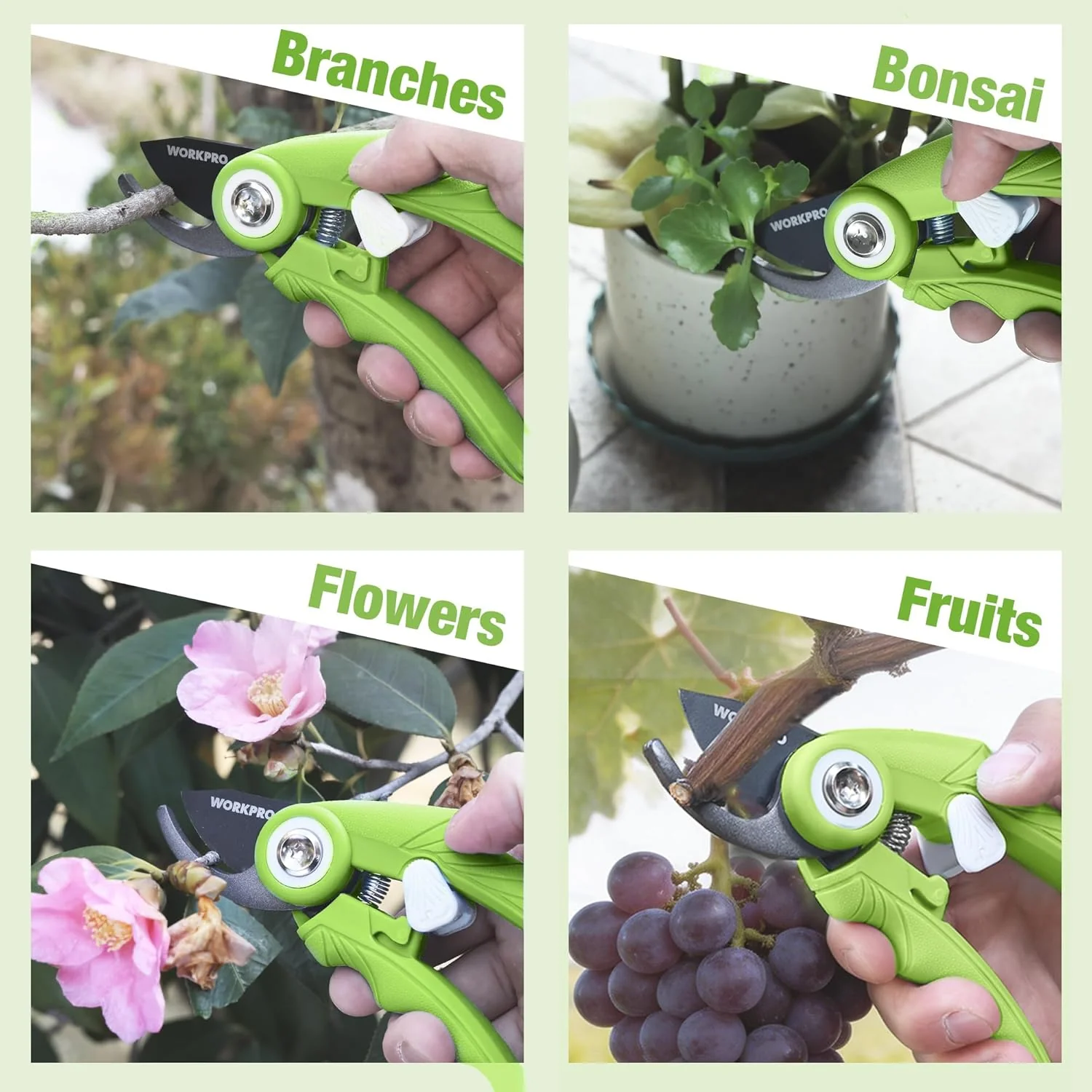 WORKPRO 6.9" Bypass Pruning Shears, Gardening Scissors with Sharp SK5 Steel Blade, Handheld Garden Floral Clippers for Rose, Plants, Flowers, Fruit Trees, Gardening Gifts for Women & Men, Green - Image 8