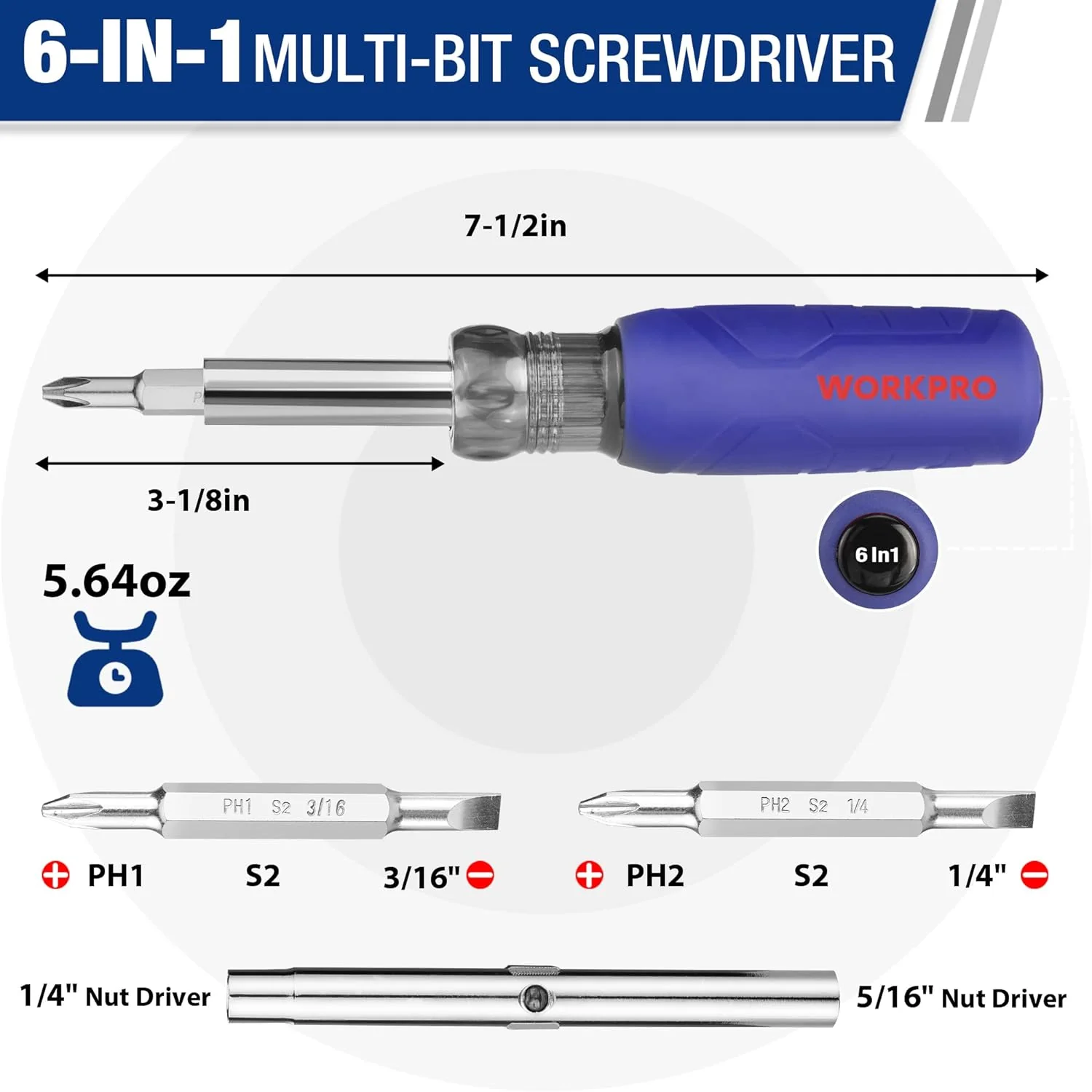WORKPRO 6-in-1 Basic & 4-in-1 Electronics Screwdriver/Nut Driver Set Tool Confort Grip, 2PCS Portable Screw-driver, 8 Basic & Precision Bits (Philips/Slotted), 2 Nut Driver Sizes - Image 2