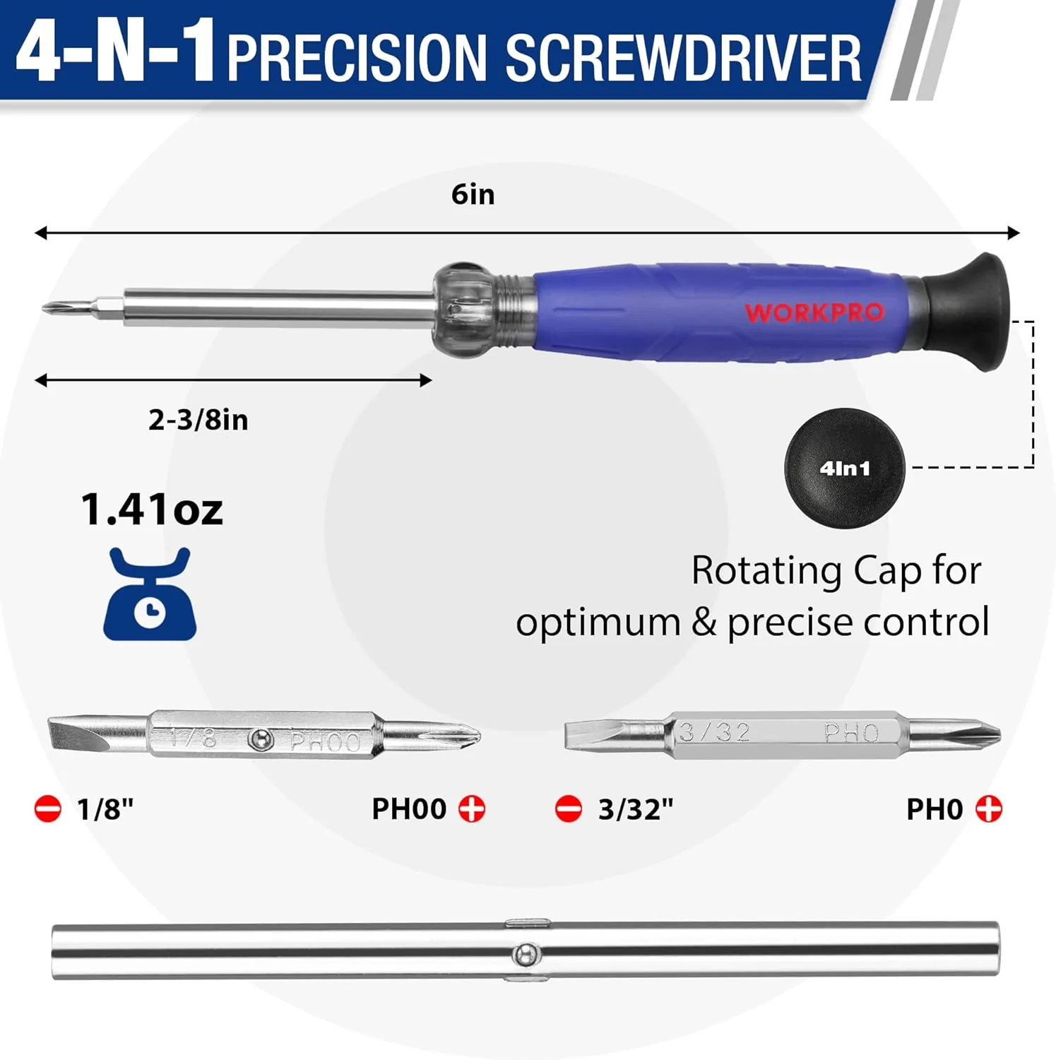 WORKPRO 6-in-1 Basic & 4-in-1 Electronics Screwdriver/Nut Driver Set Tool Confort Grip, 2PCS Portable Screw-driver, 8 Basic & Precision Bits (Philips/Slotted), 2 Nut Driver Sizes - Image 3