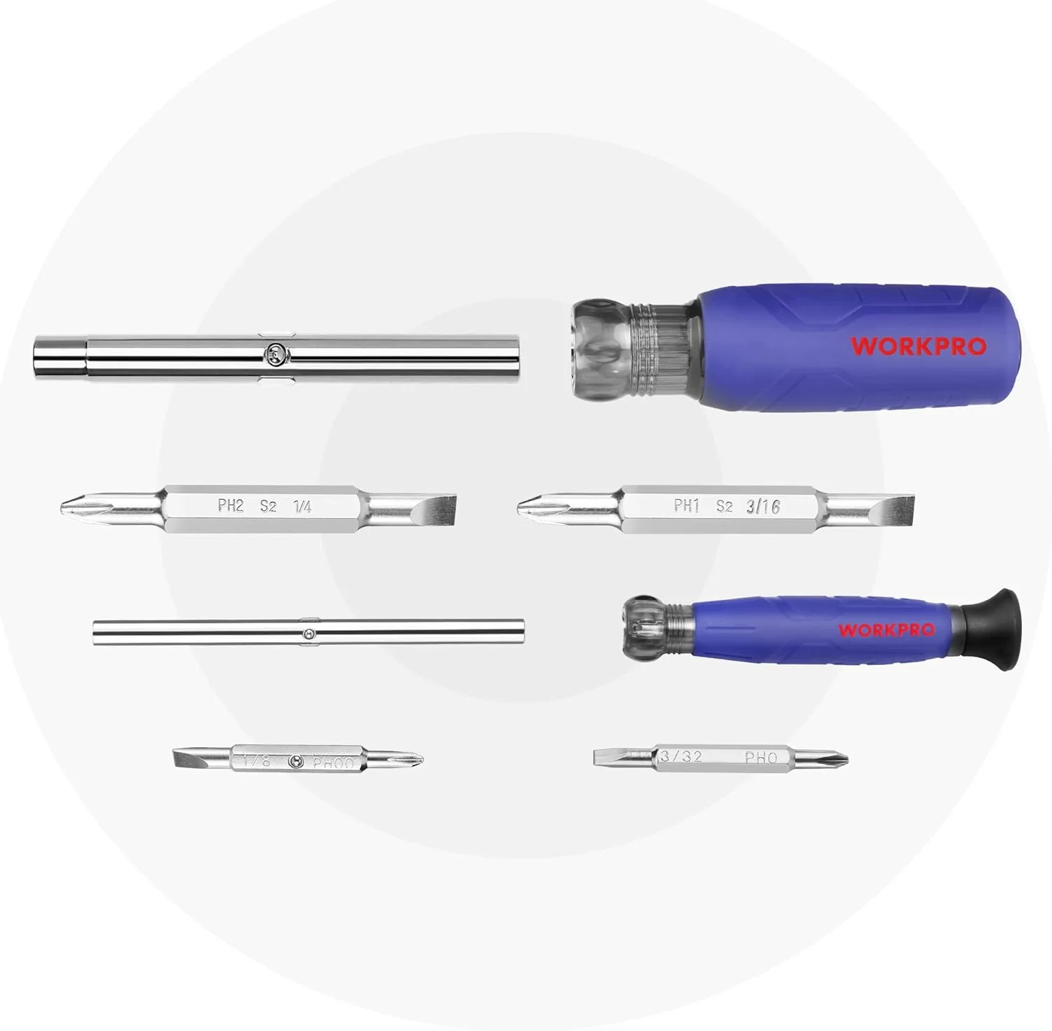 WORKPRO 6-in-1 Basic & 4-in-1 Electronics Screwdriver/Nut Driver Set Tool Confort Grip, 2PCS Portable Screw-driver, 8 Basic & Precision Bits (Philips/Slotted), 2 Nut Driver Sizes - Image 6