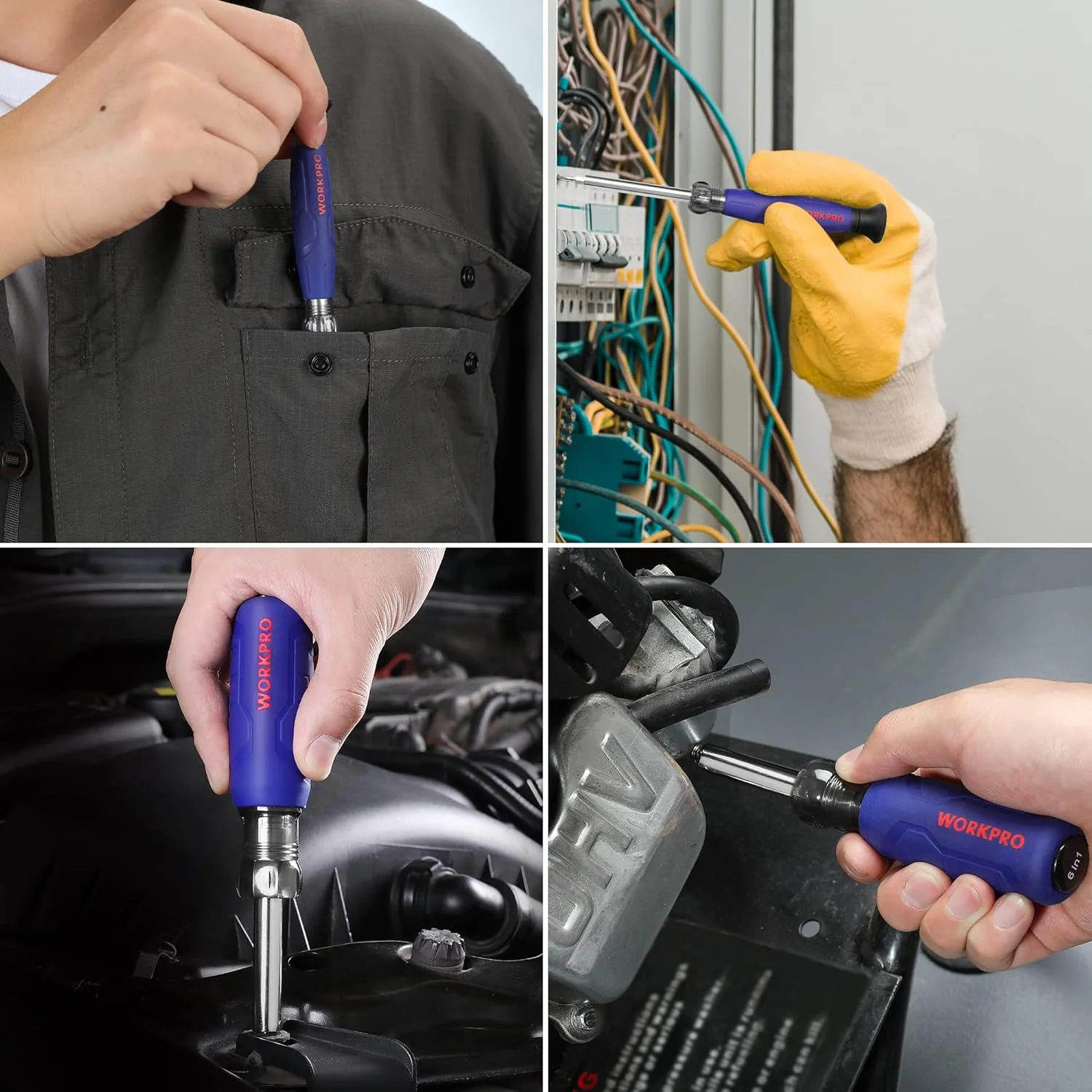 WORKPRO 6-in-1 Basic & 4-in-1 Electronics Screwdriver/Nut Driver Set Tool Confort Grip, 2PCS Portable Screw-driver, 8 Basic & Precision Bits (Philips/Slotted), 2 Nut Driver Sizes - Image 7