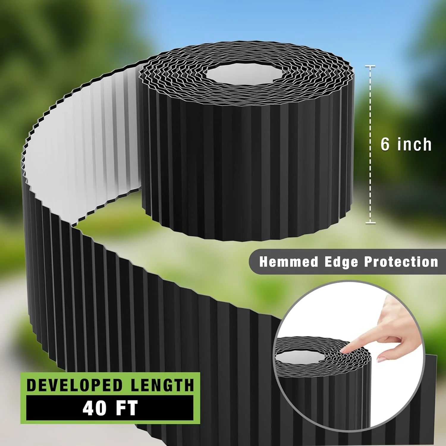 WORKPRO 6 inch × 40 feet Corrugated Metal Garden Edging, Black Landscape Edging Border, Flexible & Rust-Resistant, Easy to Install for DIY Lawn, Flower Bed, Gardens Fence - Image 2